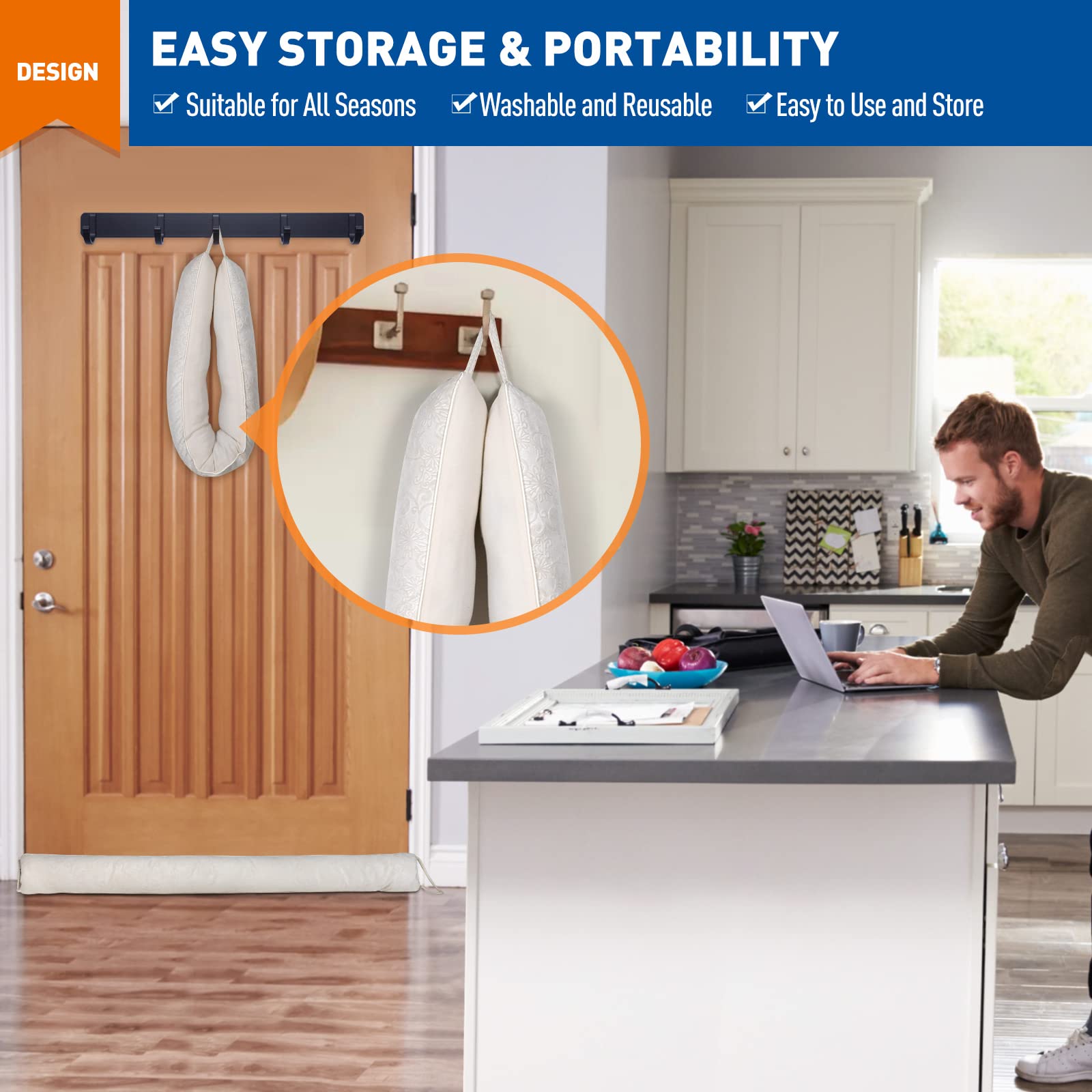 Under Door Draft Blocker 32 Inch, Beige Flower Printed