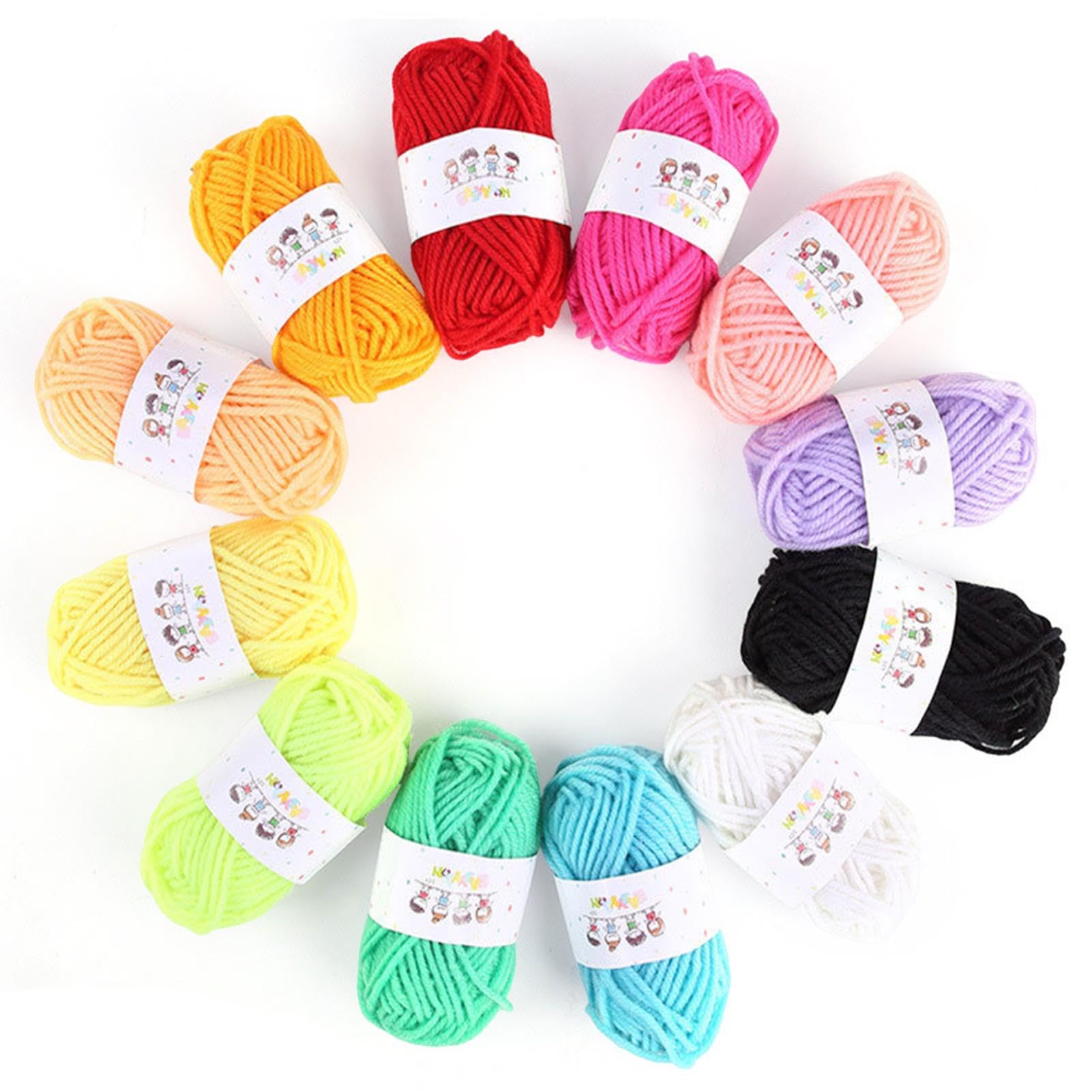 12Pcs 10g Acrylic Yarn Knitting Wool for Beginners, Kids Crafts, Soft, Durable Crochet Yarn