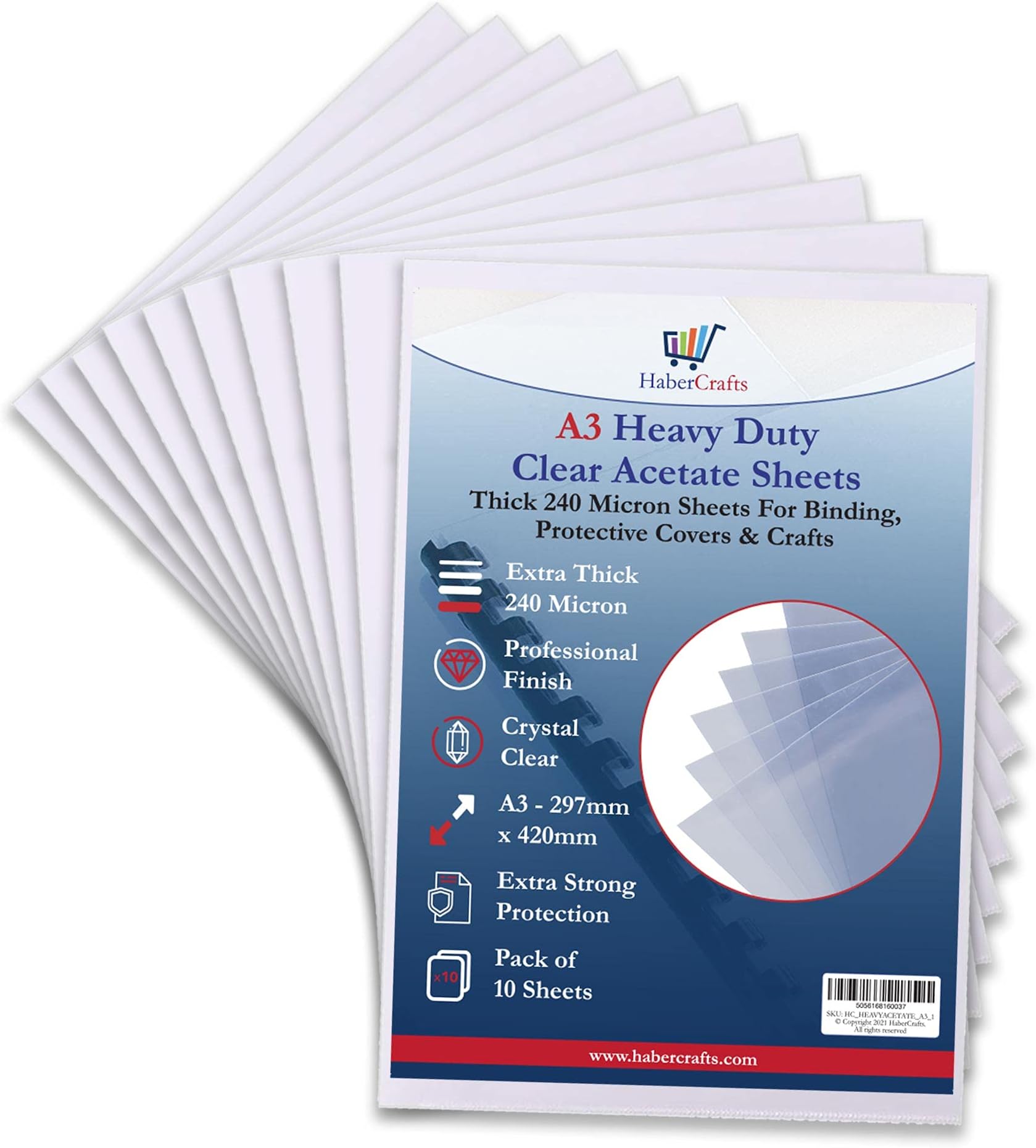 Acetate Sheets Clear Heavy Duty Acetate Sheet 240 Micron Extra Thick Plastic PVC Sheets Transparent Cover Clear Plastic Sheeting for Protective Binding Covers Etching Stencils Crafts (A3-10 Sheets)