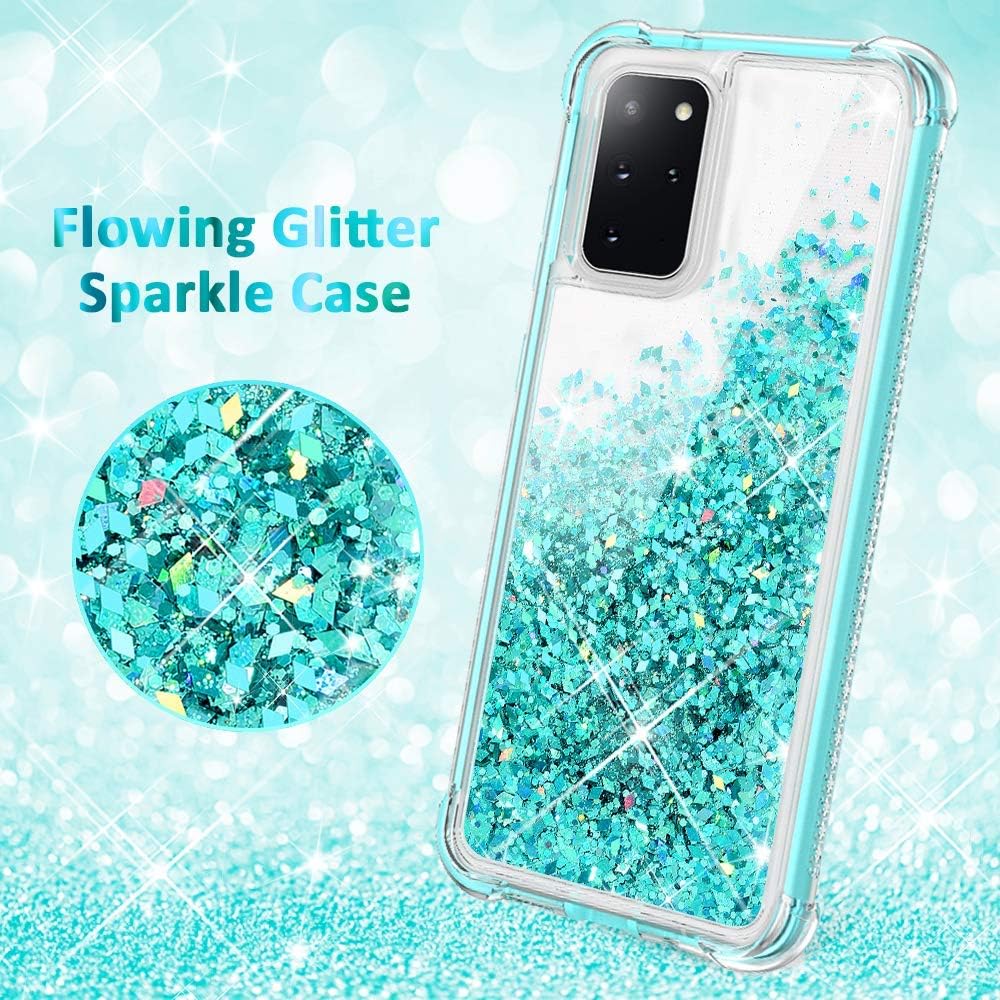 Caka Galaxy S20 Plus 5G Case, S20 Plus Case Glitter Clear Liquid Full Body Protection Bling for Women Girls Girly Protective Case Without Screen Protector for Samsung Galaxy S20 Plus -Green