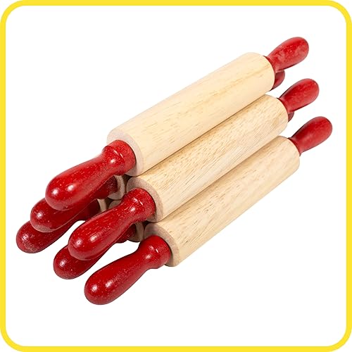 Miniatura 6 de READY 2 LEARN Mini rodillos de madera, juego de 6 a 7.25 pulgadas, asas giratorias, rodillos para masa de niños, manualidades, juego imaginativo