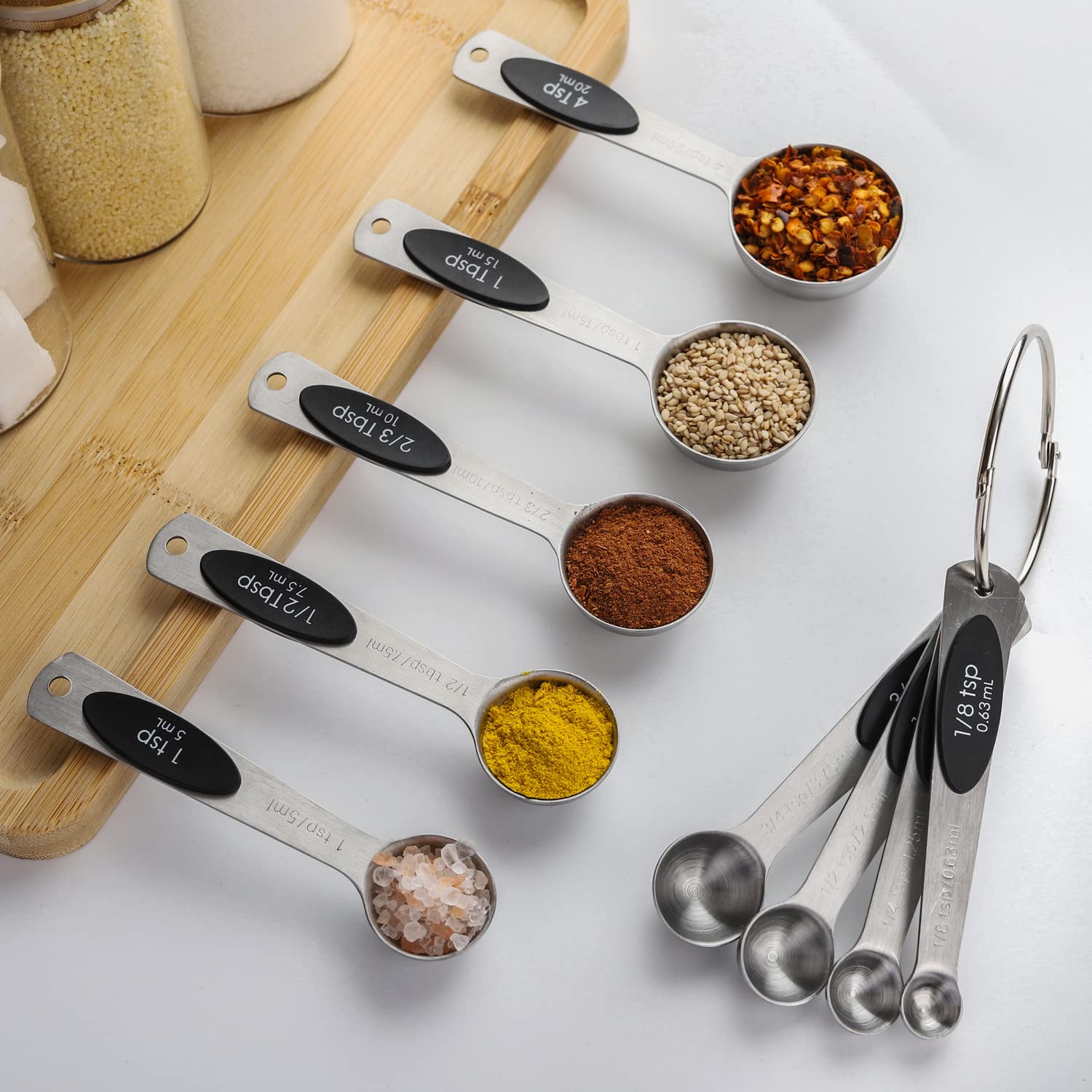 Juego de 9 cucharas medidoras magnéticas apilables de acero inoxidable para medir ingredientes secos y líquidos