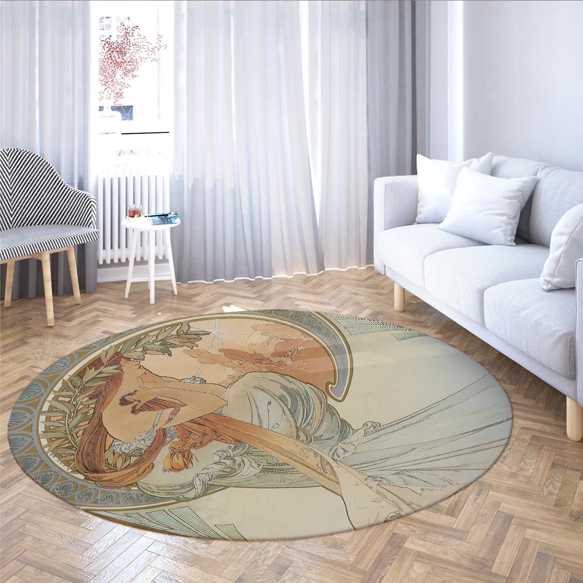 Vintage Lady Pattern Rundteppich 80cm Waschbare Teppiche | Nordischer Stil Eleganter Teppich, rutschfeste weiche fleckenresistente Teppiche für Schlafzimmer, Wohnzimmer, Foyer
