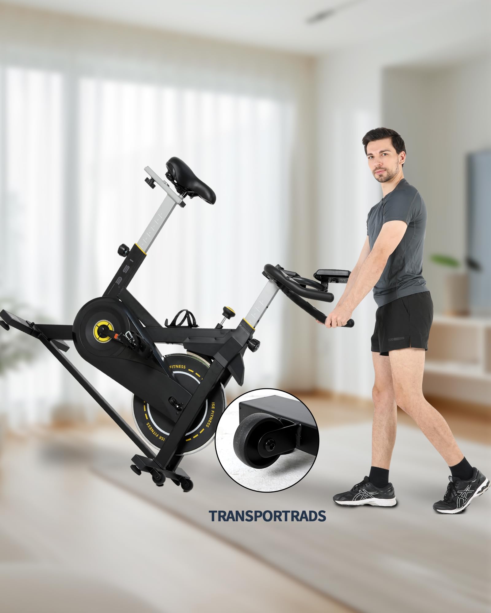 ISE Heimtrainer Fahrrad mit LCD Display & Herzfrequenzmonitor für Zuhause, Ergometer Fahrrad Indoor Bike Fitnessbike Heimtrainer mit Halterung und Einstellbarer Widerstand