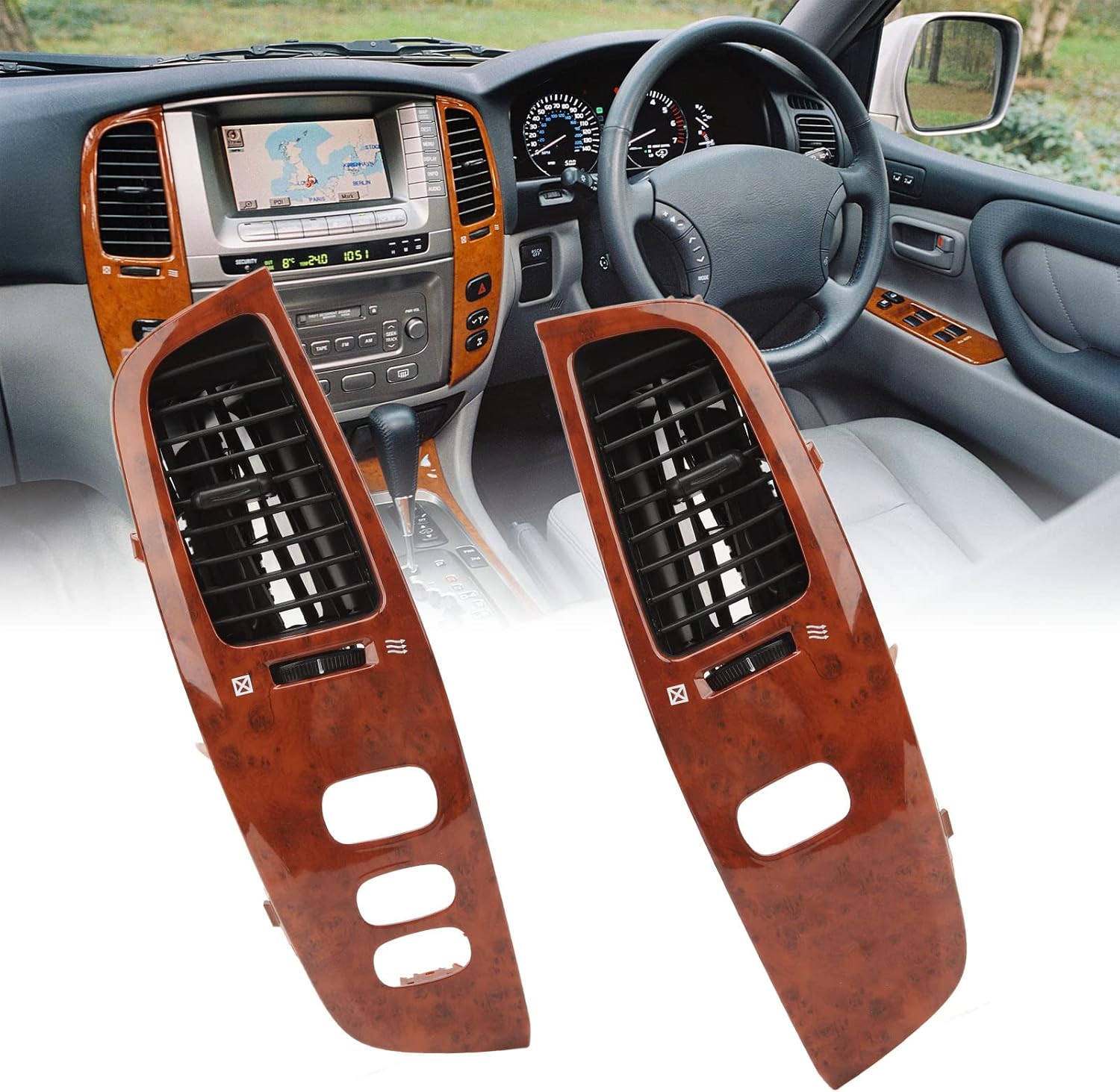 KIMISS Dashboard Air Vent Kit FJ100 1998-2007, Left Right AC Outlet with Wood e Panel, Instrument Panel Grill