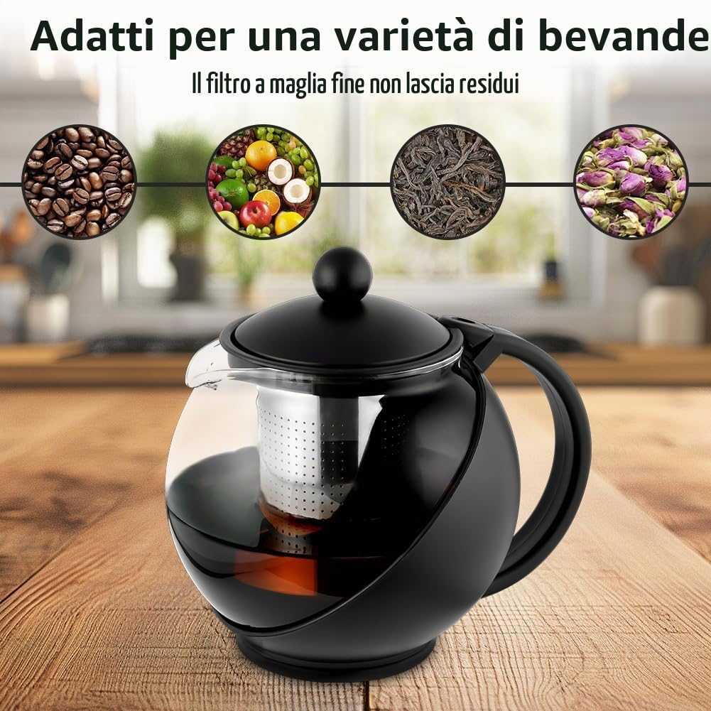 HOTUT Round Teiera, Teiera in Vetro da 750 ml, Teiera con Infusore per Tè Sfuso Rimovibile, Teiera di Vetro, Perfetto per la Preparazione di Tè Sciolto, Senza Gocciolamento