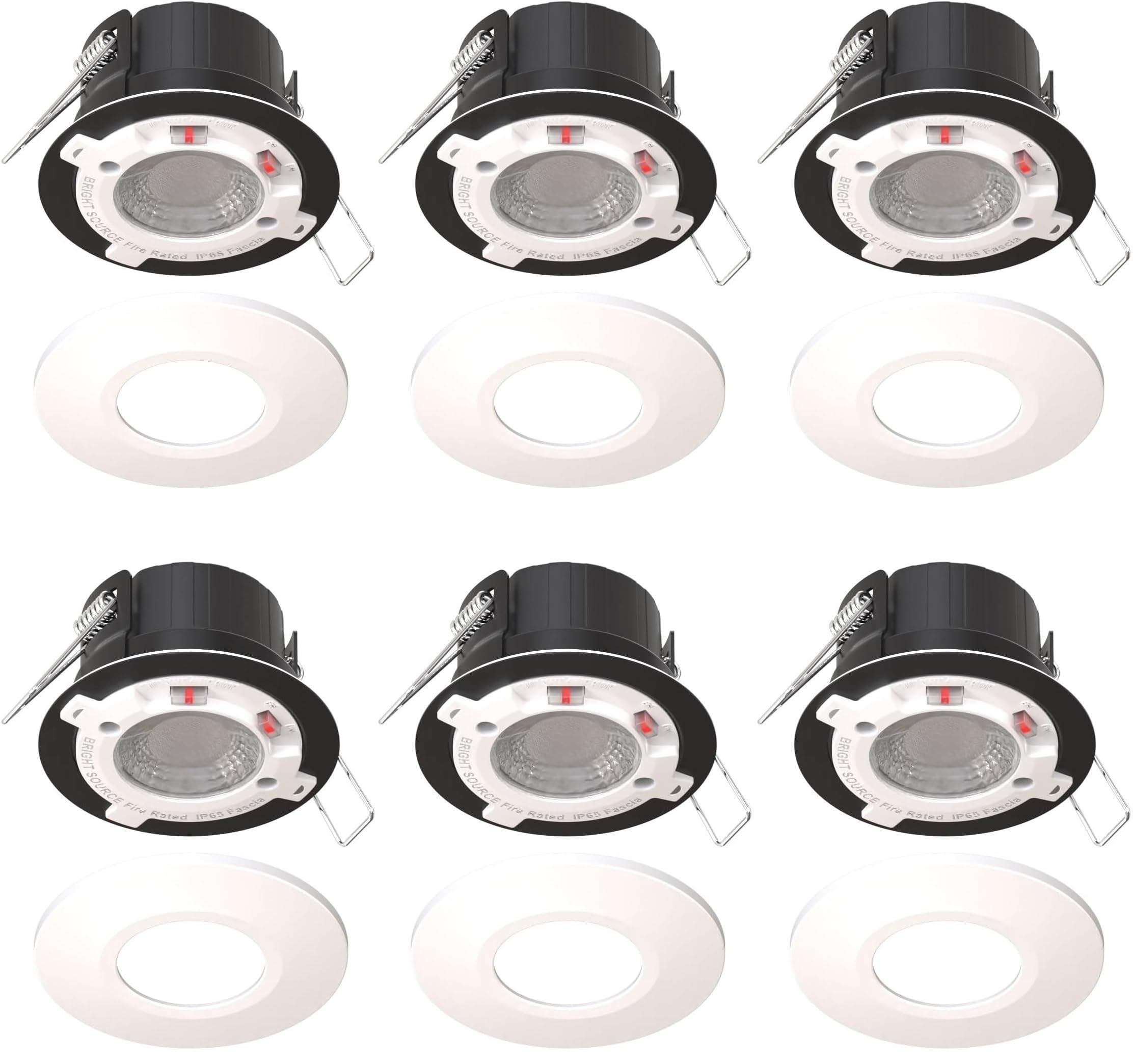 Bright Source All in One Switchable Wattage 4W/6W Integrated LED Spot Downlight, White Bezel, TRIAC Dimmable, Adjustable Colour 2700K 3000K 4000K 6000K, IP65, IK07, Fire Rated, 6 Pack — image 1