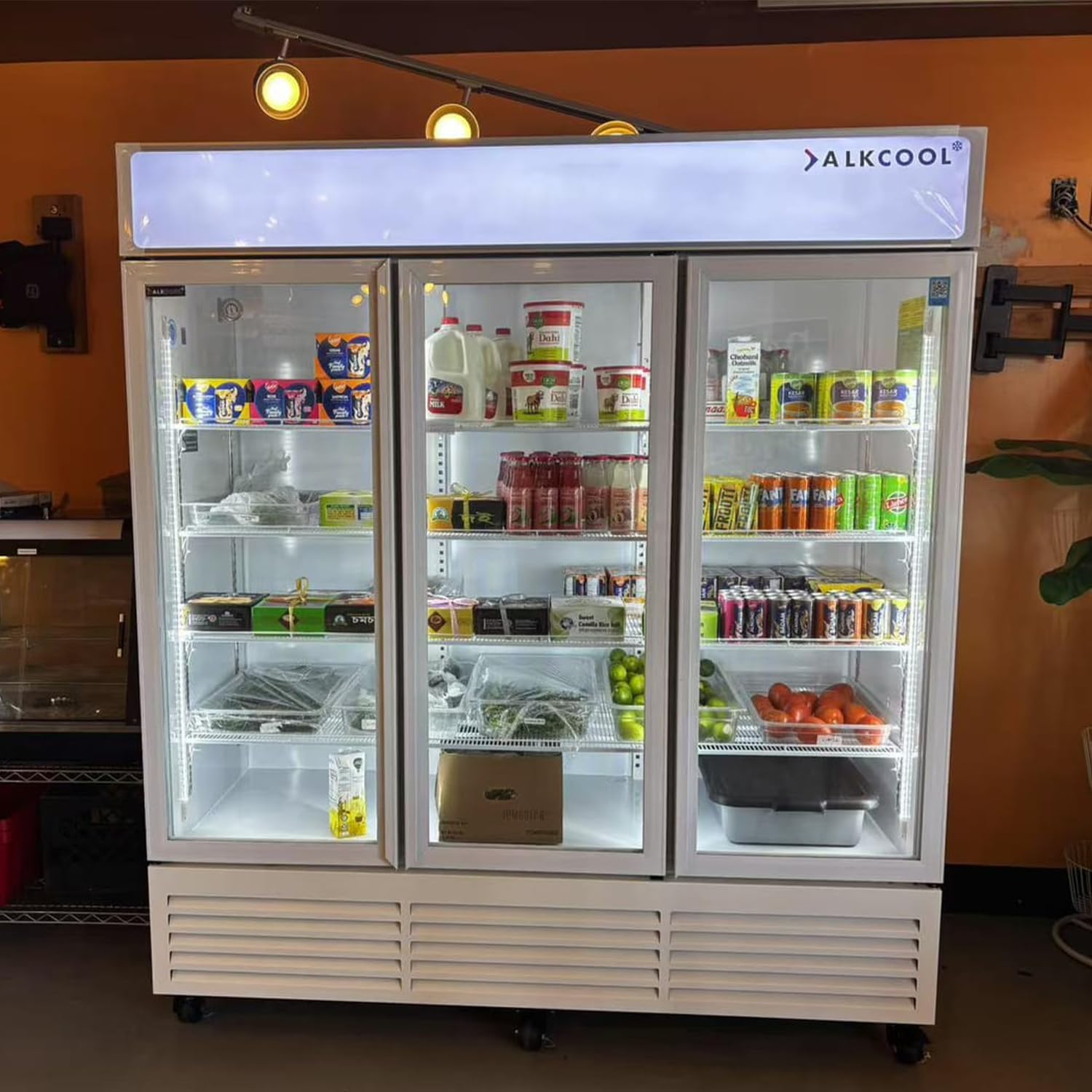 Commercial Refrigerator Floral Beverage Display Cooler,3 Glass Doors Commercial Flowers Fridge With LED Light 9 Adjustable Shelves,ETL Approval,71" Wide,63.5 Cuft,White,(Wheel Included)
