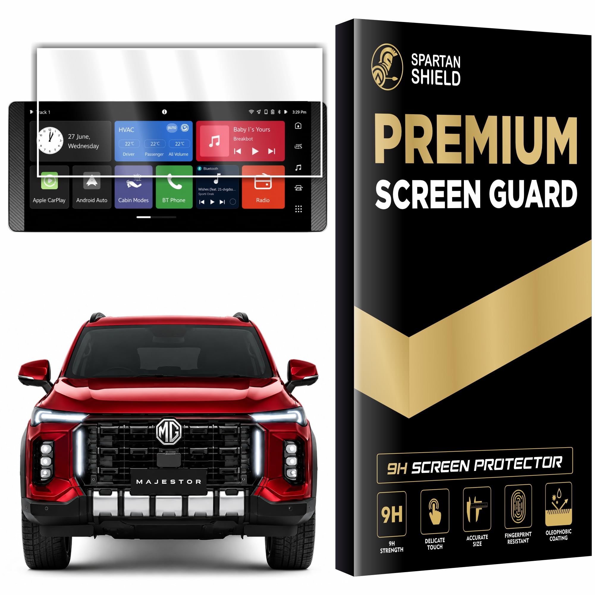 spartan shield screen guard combo for mg majestor 2026 || 12.3 inch infotainment touchscreen protector | mgmajestor new car digital display 9h accessories 2025+ [not tempered glass]