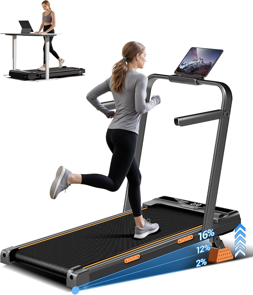16% Incline Walking Pad Treadmills for Home Small, 4-in-1 Under Desk Treadmill with Handles, Foldable Treadmill with 2.5 HP Quiet Brushless, 330 LBS Capacity