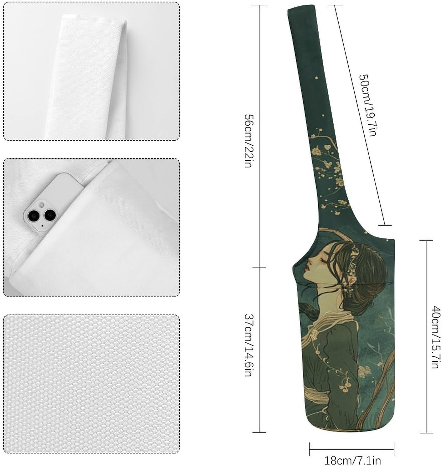 Canvas Yoga Bag,Wearing A Green Dress Printed Yoga Mat Handbag,Portable Yoga Mat Bag Large Capacity Gym Bag for Men Women Pilates Beach Travel