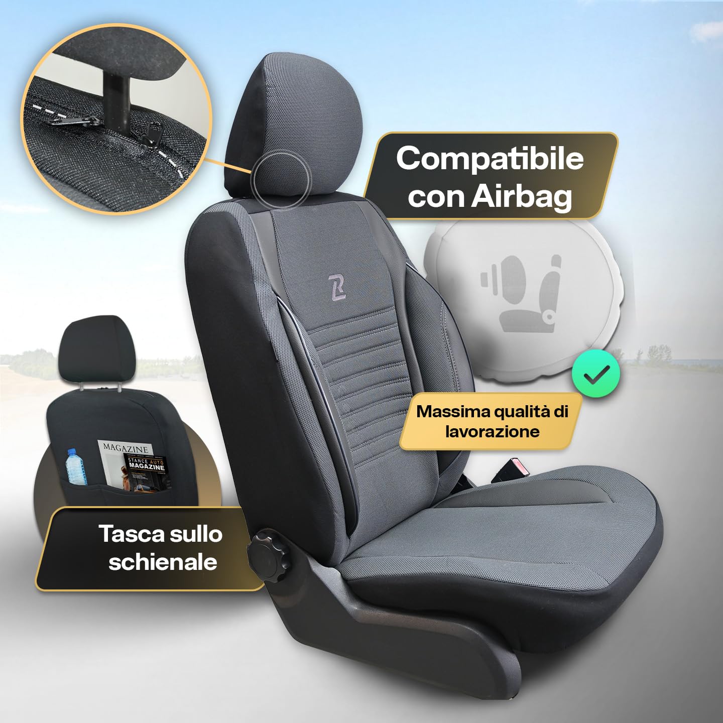 LUCARO Coprisedile Auto per Universal in Ökoleder Ares, Grigio