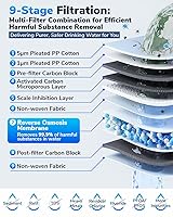 Vista 5 de Filtro de agua de ósmosis inversa E6 600GPD, sistema de filtración de agua RO sin tanque de 9 etapas, 2.5 1 puro para drenar, debajo del fregadero