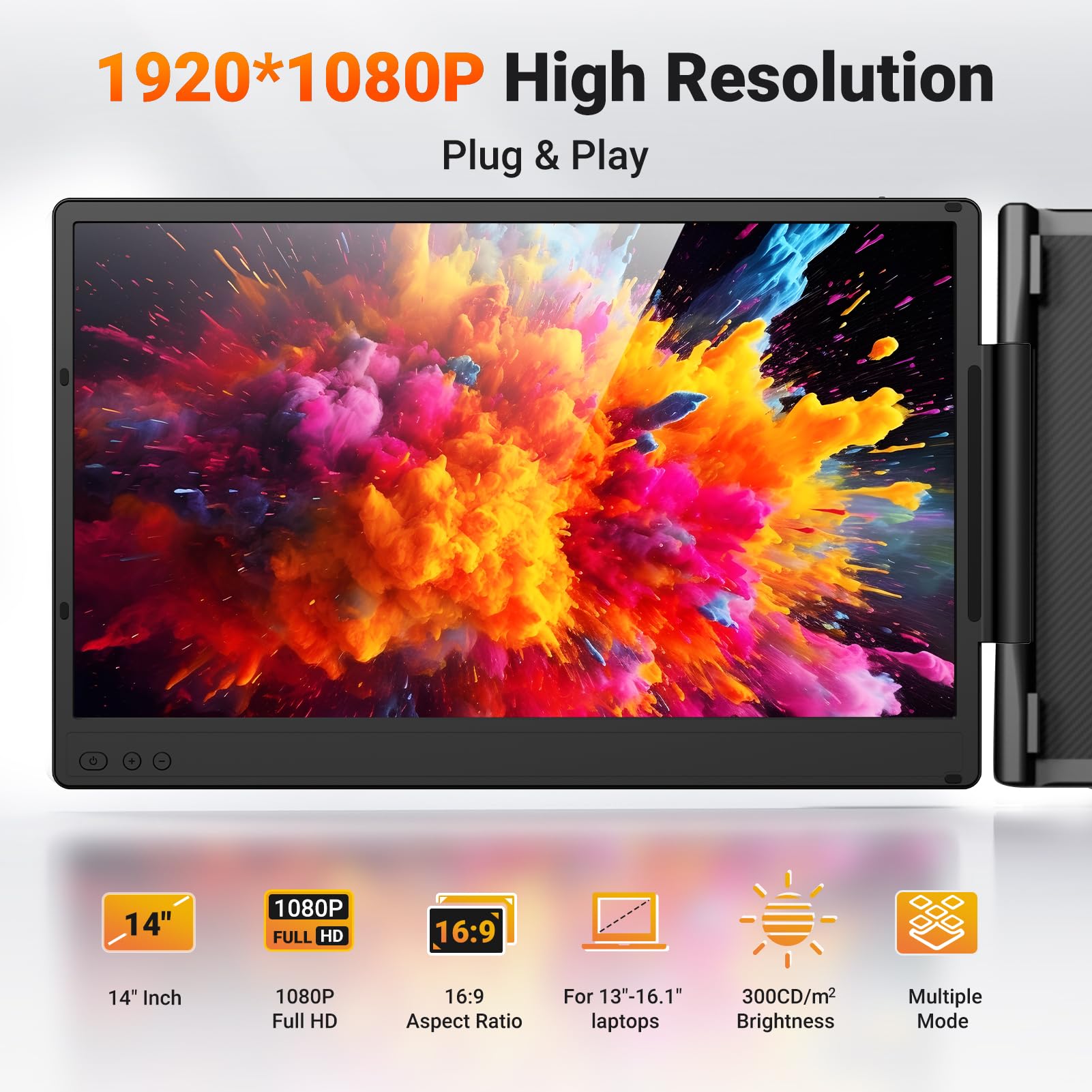 Cevaton Laptop Bildschirm Erweiterung, 14 ”FHD 1080p IPS Tragbarer Monitor für 13-16,1", Stecker und Spielen Sie Laptop-Monitor, Laptop-Bildschirmverlängerung kompatibel mit MAC, Siegen, Dex, Chrome