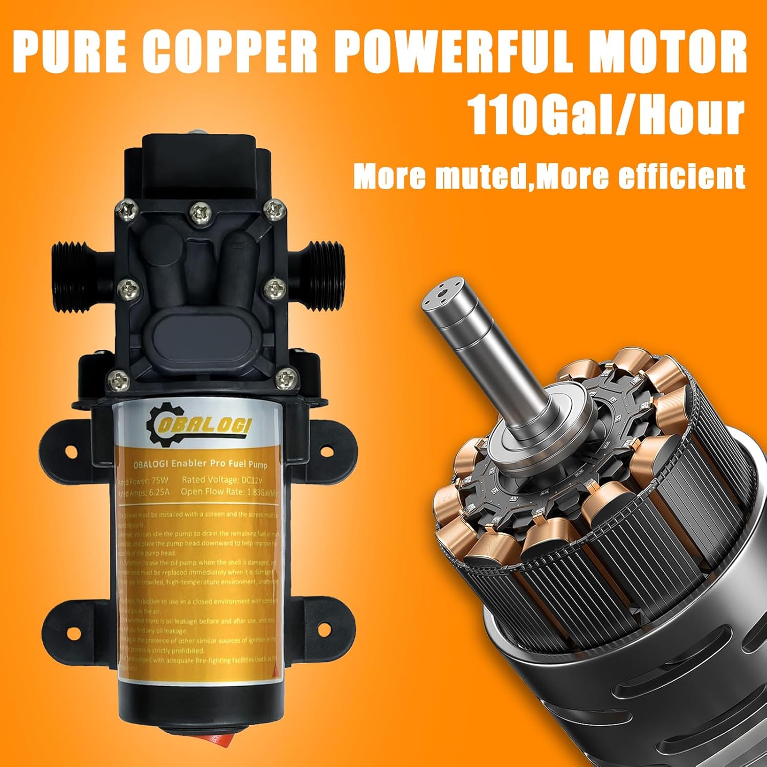 12V DC Electric Fuel Transfer Pump, Transfers Up to 110 Gallons of Gasoline or Diesel Per Hour, Perfect for Cars, Boats, Farm Equipment