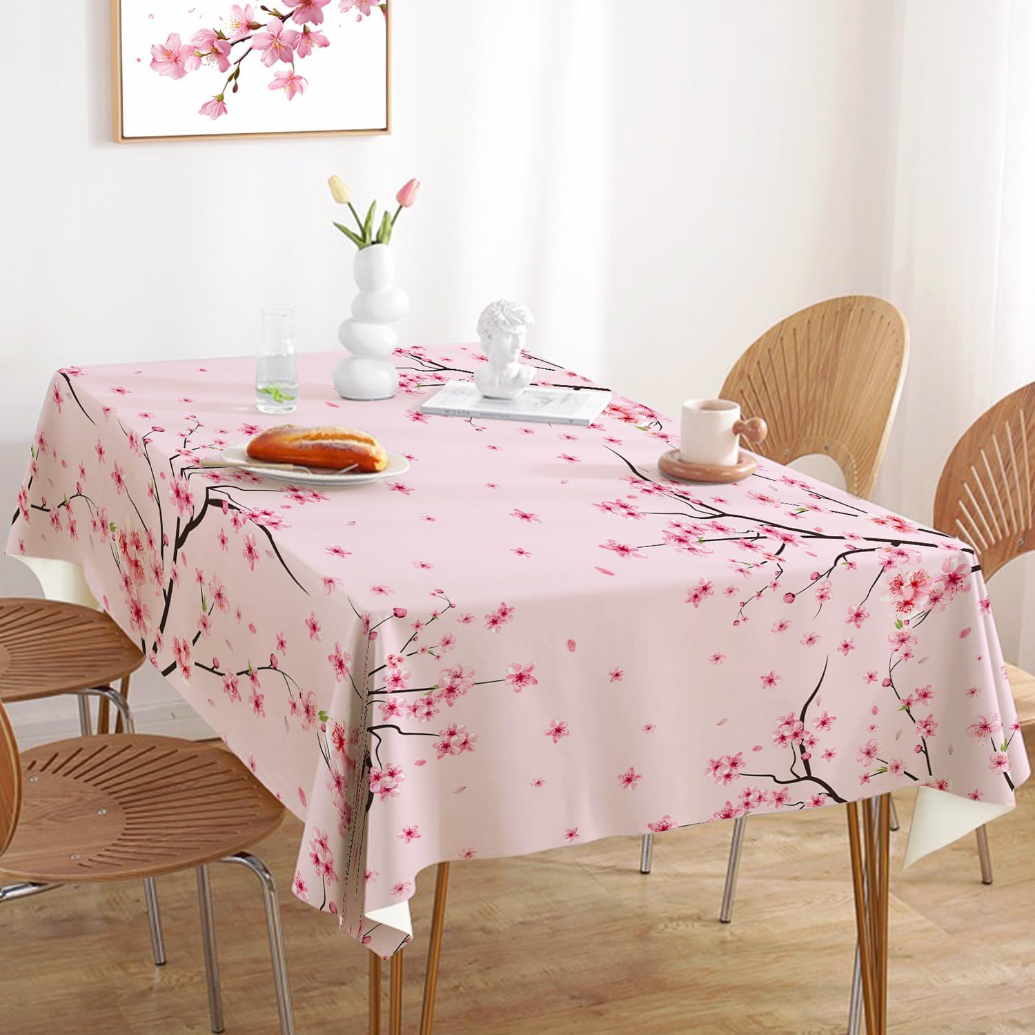 4 Pack Cherry Blossom Party Tablecloth Cherry Blossom Party Decoration Pink Floral Table Cover Sakura Table Cloth for Spring Wedding Bridal Birthday Party Supplies, 51 x 86 Inches