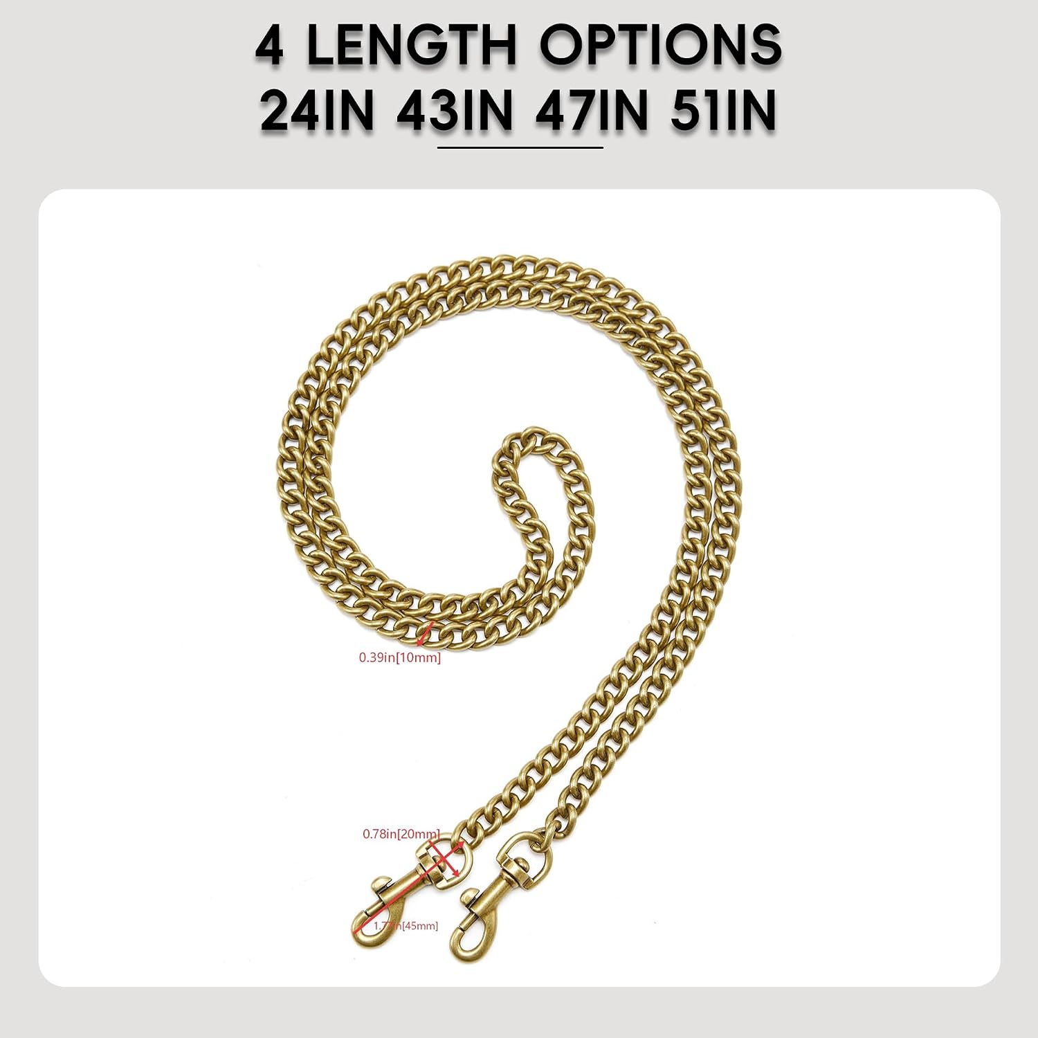 Iron Flat Antique Gold Purse Chain for Women Handbag, 51"/130cm