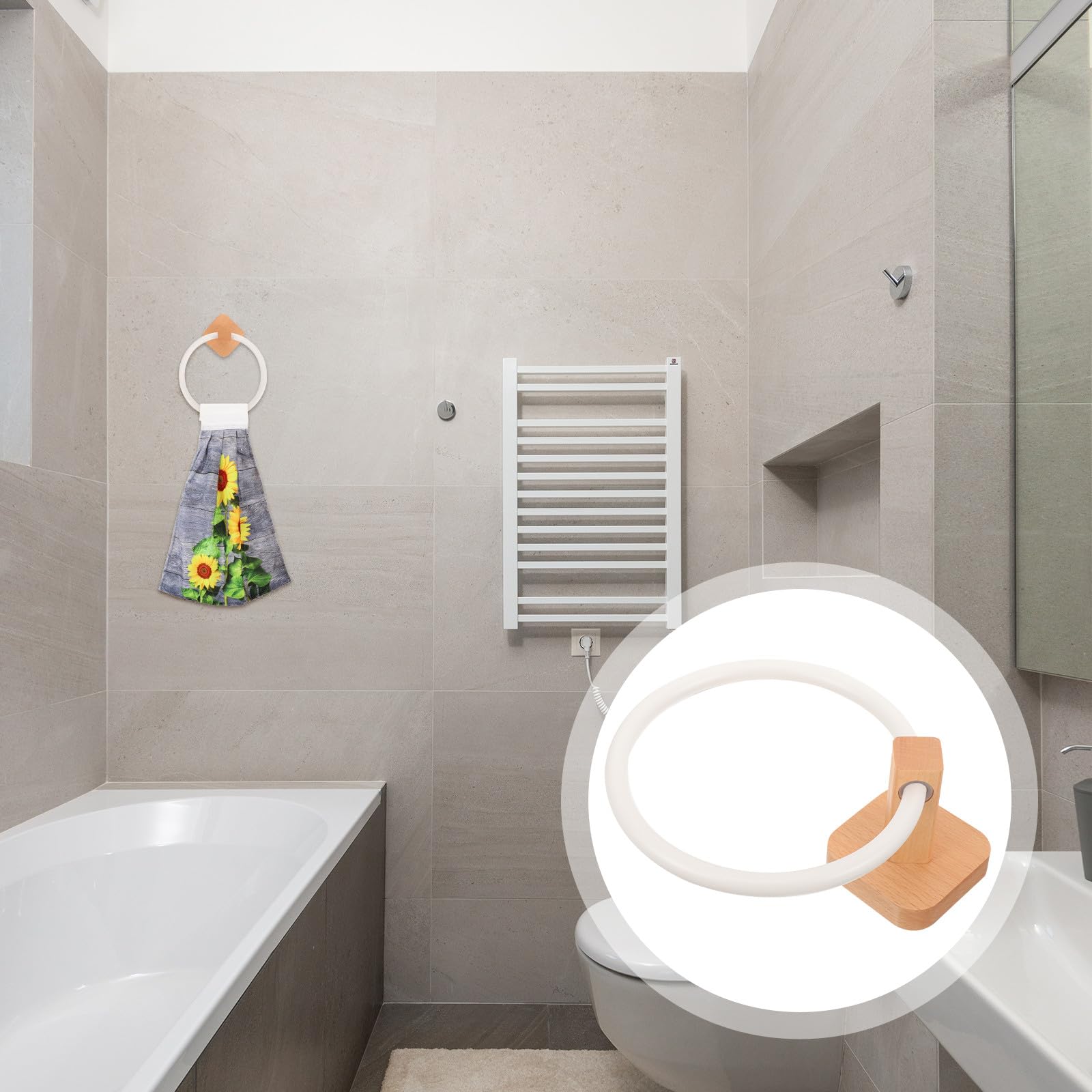 Tofficu Toallero de Mano de Madera Beige Almacenamiento de Toallas y Estructura Simple, Perchero Práctico para Baño Estilo Clásico y Montaje sin Taladro
