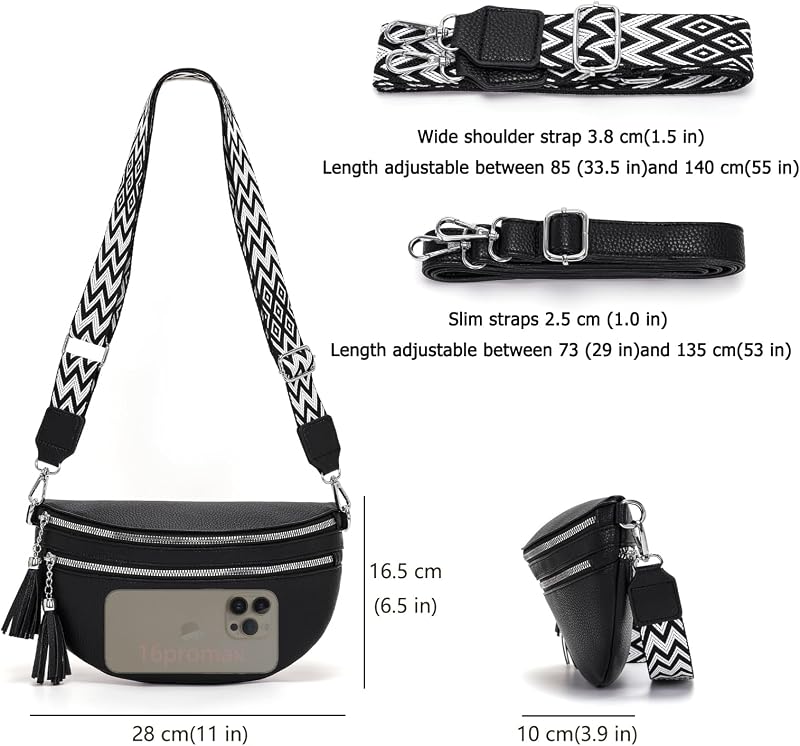 LANXINGLUO Női Crossbody Táska Fekete Válltáska Kártyatartóval és 2 Pánt