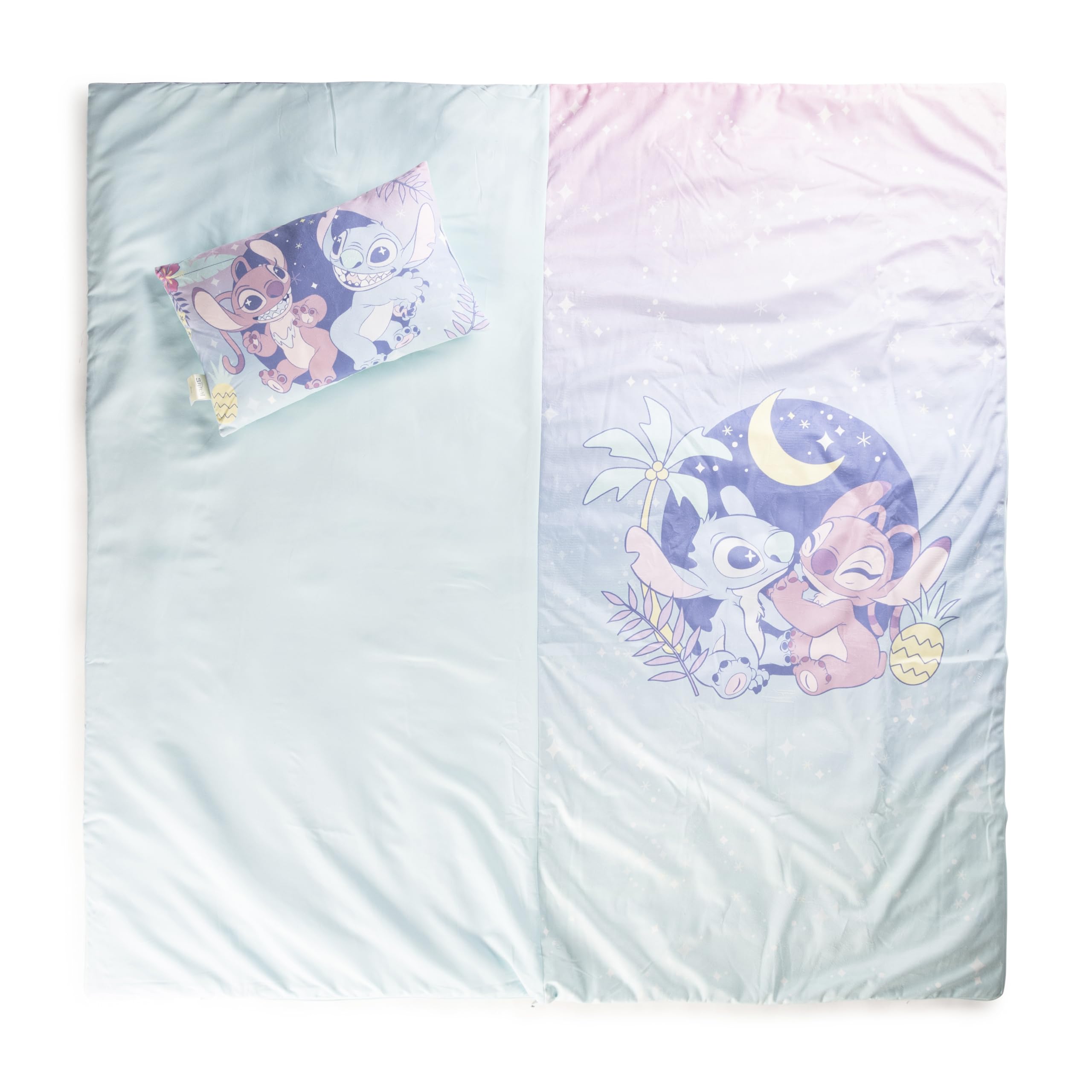 Set de 2 con Almohada y Manta de Lilo y Stitch Disney, Suave Saco de Dormir Infantil con Bolsa y Almohada, para Fiestas de Pijamas, Viajes y acampadas