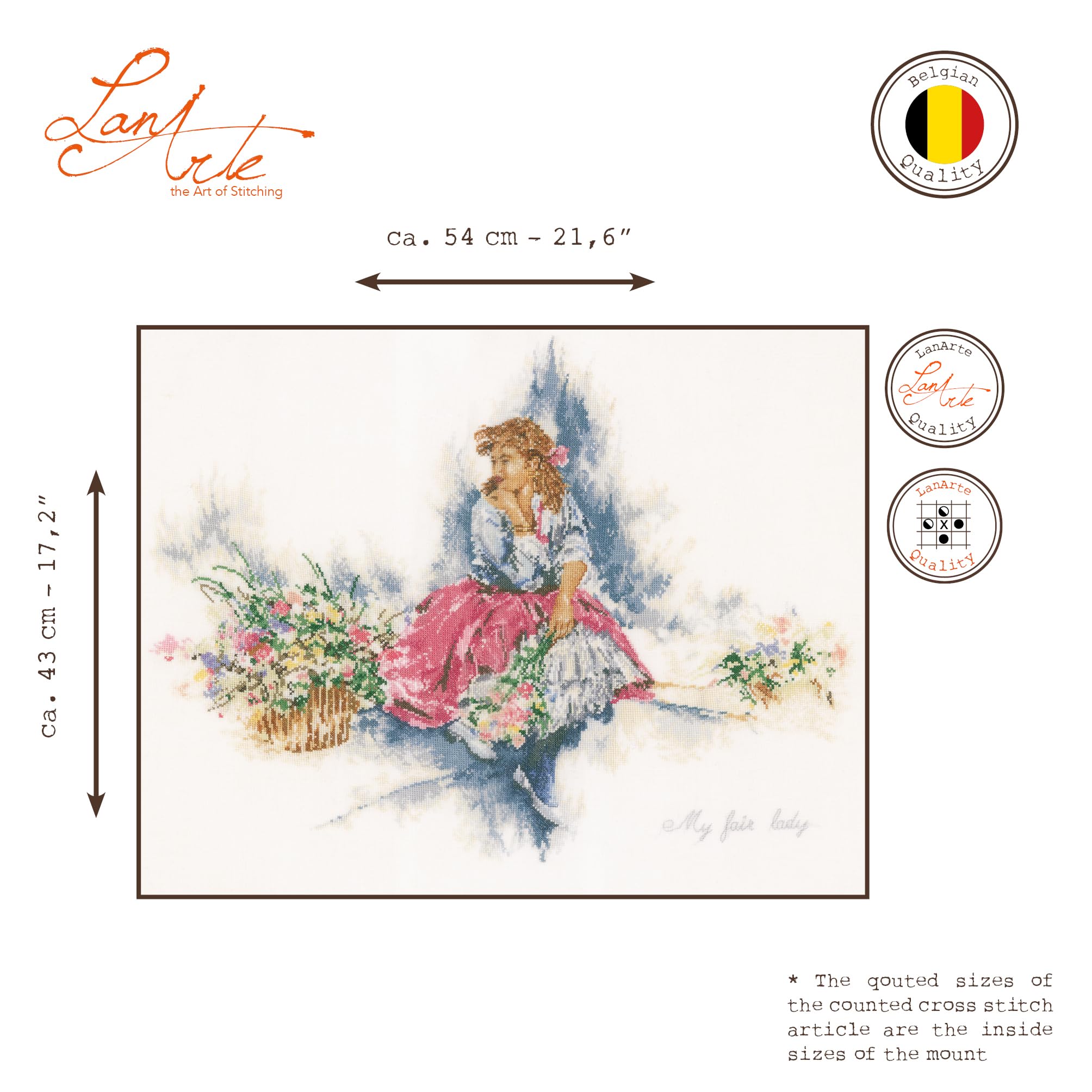 LANARTE Haft Krzyżykowy Liczony Zestaw Obraz do Haftu MY FAIR LADY Zrób to Sam Zestaw Kreatywny dla Dorosłych Rękodzieło Artystyczne 54 x 43 cm Dekoracja Ścienna DIY Cross Stitch Kit