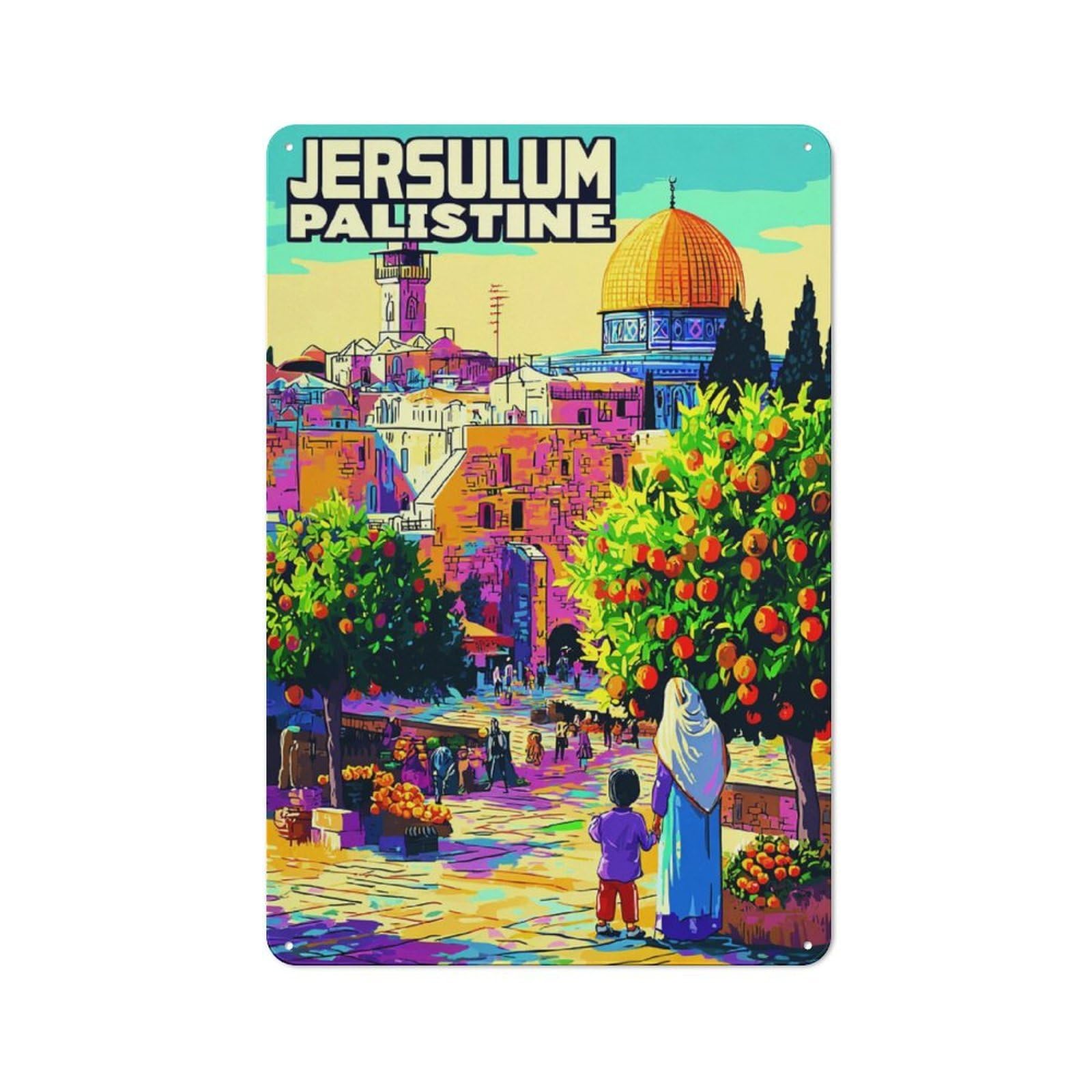 Junmoney Jerusalem A Vibrant Cityscape -3 Vintage Tin Sign 30X20cm With For Studio Or Craft Room, A Winter Wall Decor Update For Creative-Space Collectors