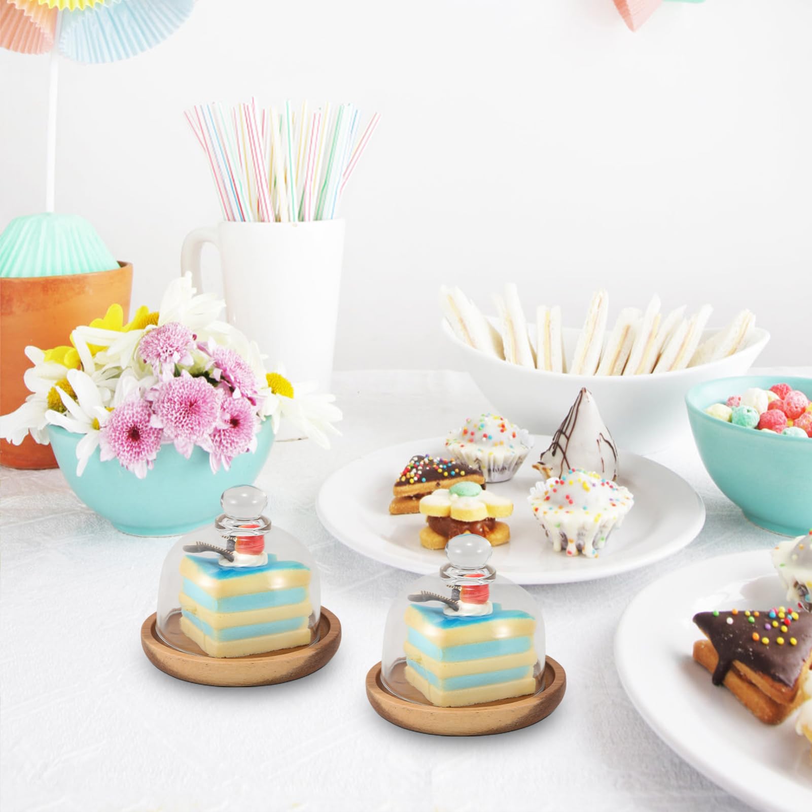 Amazon｜NIYANGLE 木製トレイとガラスドーム蓋付きミニケーキ