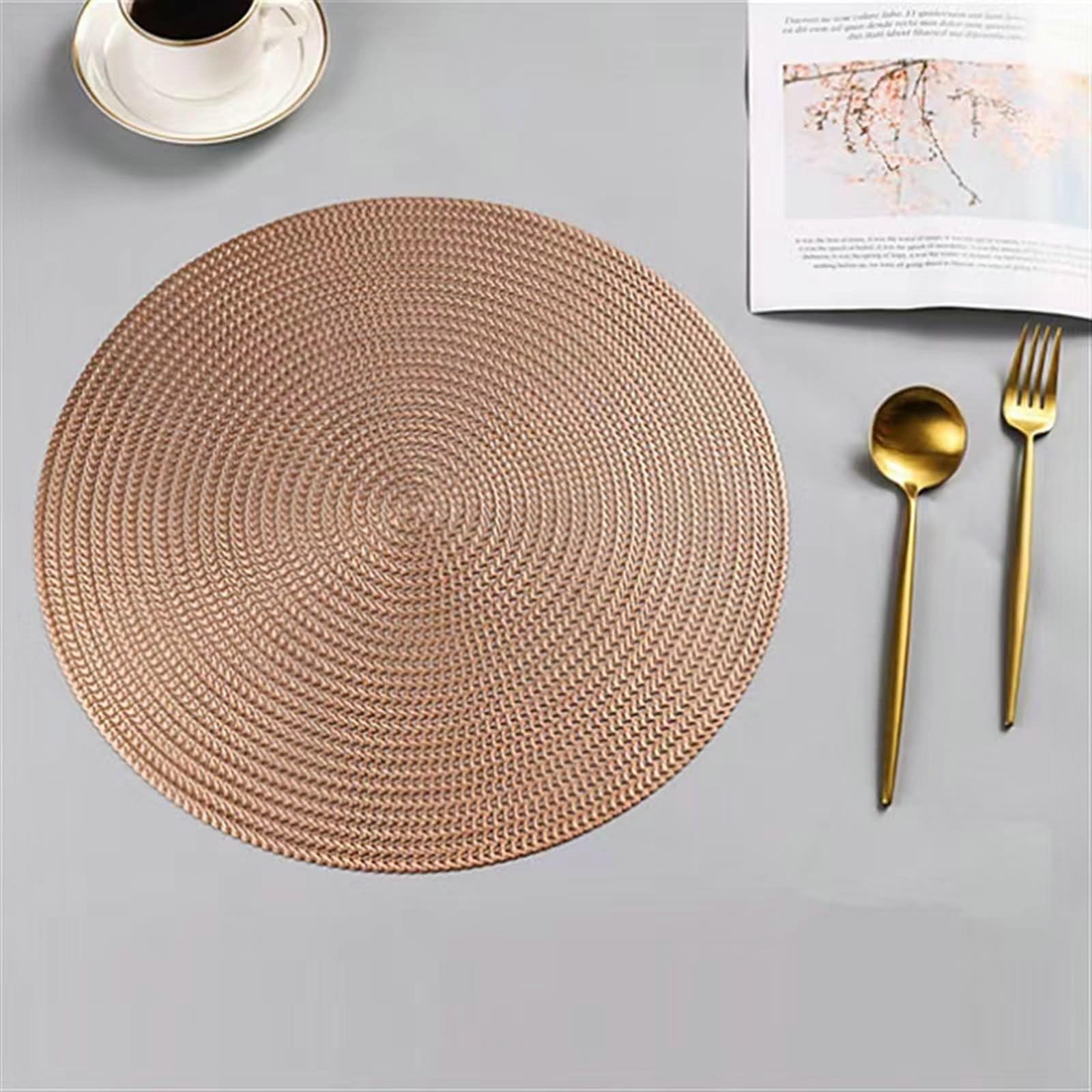 Lot de 6 Christmas Placemats 38cm, Set de Table XXL Rond avec Motif de Blé PVC Or Rose