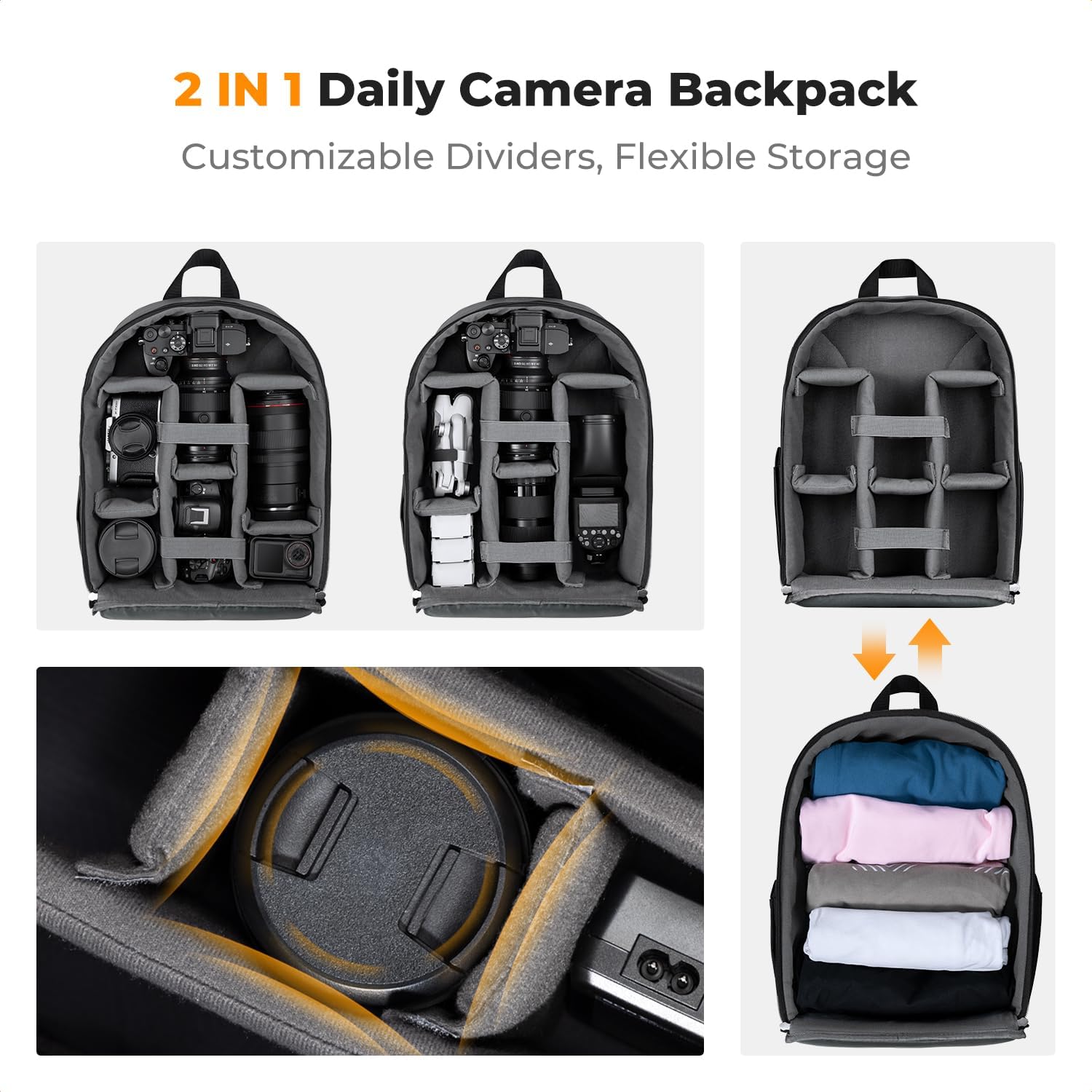 K&F CONCEPT Camera Bag Backpack, Professional DSLR/SLR/Mirrorless Camera Backpack, Photography Camera Case with Tripod Holder & Rain Cover Compatible with Canon/Sony/Nikon/FUJIFILM - Image 4