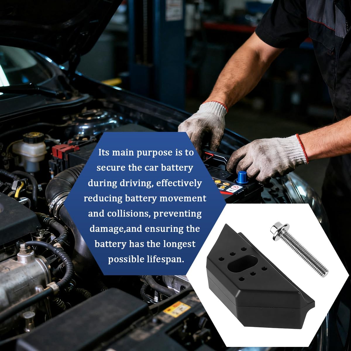 Base Clamp Car Battery Hold Down Kit, OEM#14005061 Vehicle Battery Tie Down Bracket with Stainless Steel Bolt, Automotive Replacement Accessory, Compatible with Avalanche Beretta CT6