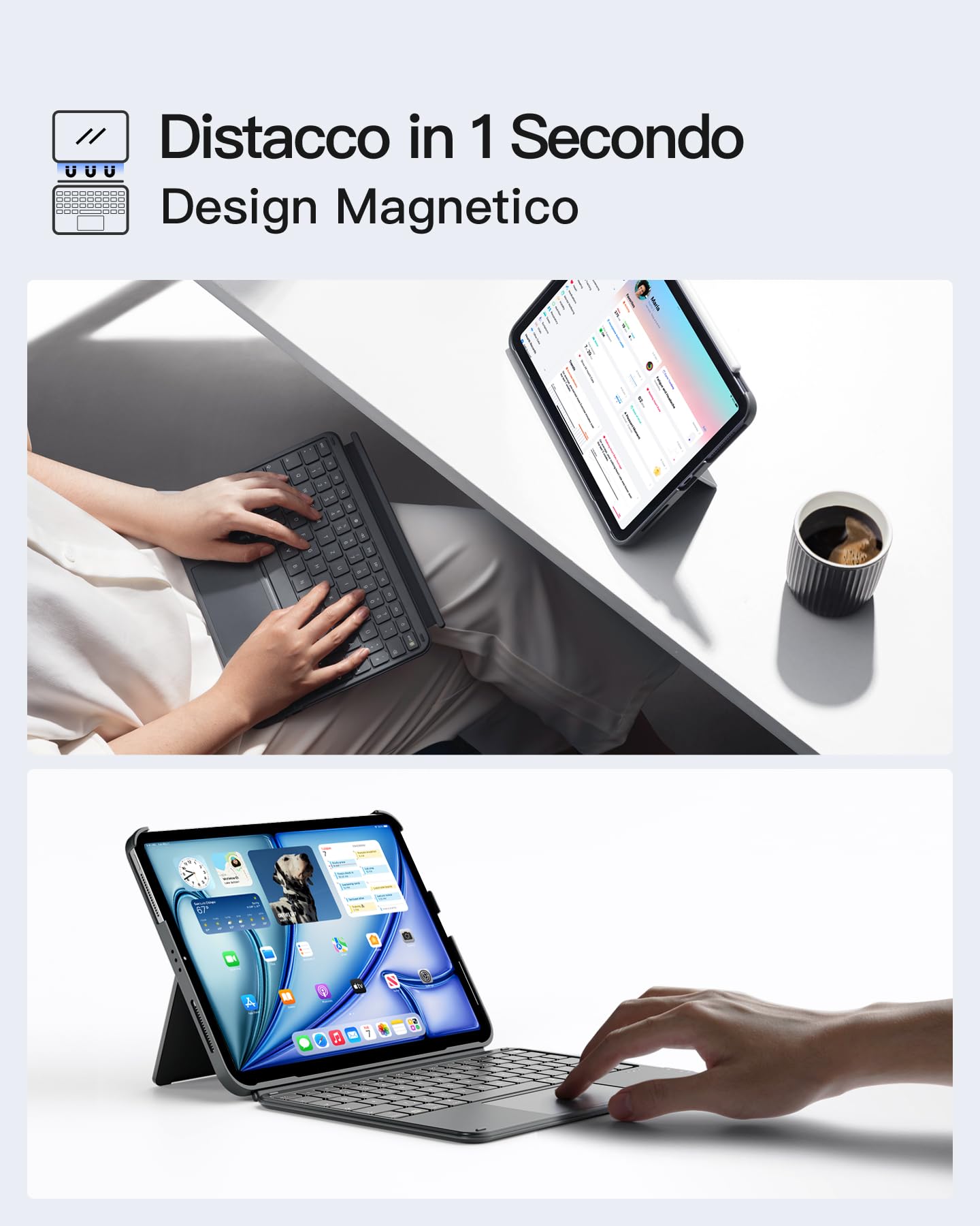 Inateck Custodia Tastiera per iPad 11a/10a Gen, iPad 10a (10,9")/11a Gen (2025 A16), Air 11" M3/M2, Air 6/5/4a, Pro 11 4a-1a, Tastiera Ultralight Rimovibile con Touchpad, Grigio AceTouch
