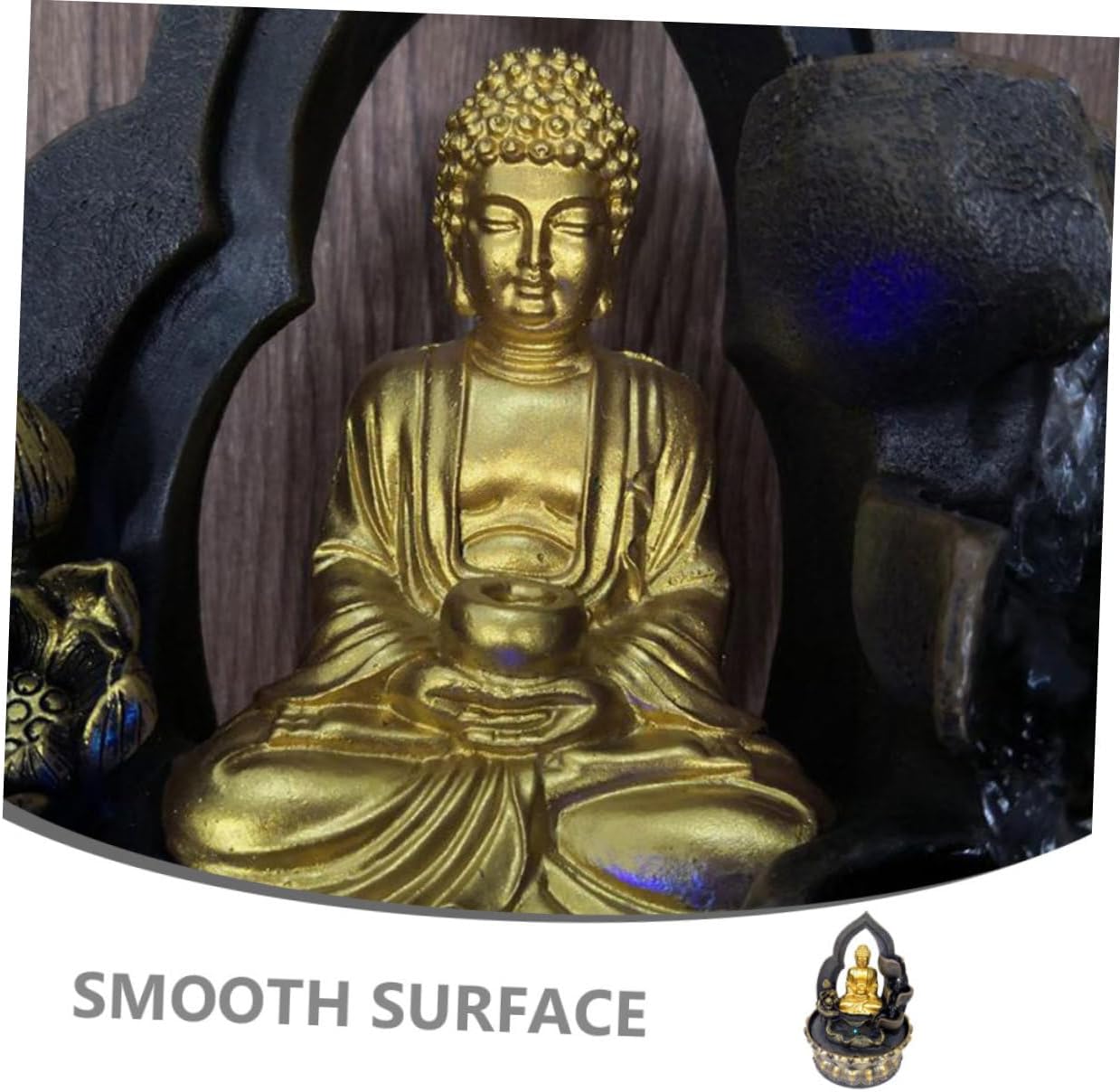 ABOOFAN Tabletop Water Fountain Buddha Statue Led Lighted Resin Decor for Indoor