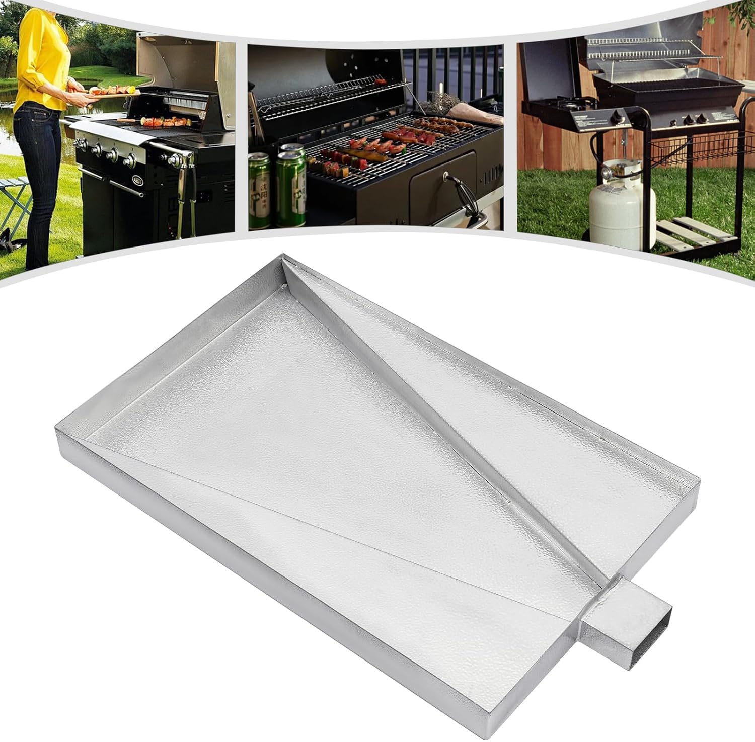 Stainless Steel Grease Drip Pan Tray for Grills - 90° Curved Design for Easy Mounting, Efficient Grease Collection, Reduces Smoke, and Extends Charcoal Burning Time