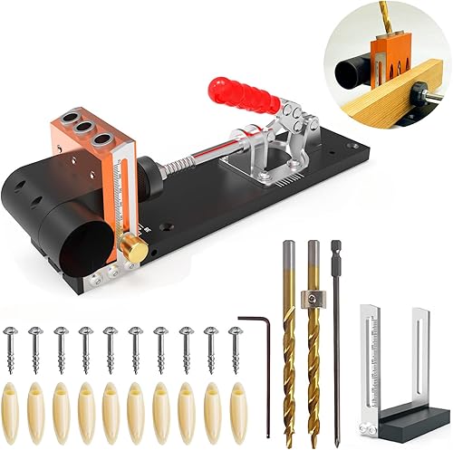 HFM Kit de plantilla de agujero de bolsillo con 3 herramientas de agujero de perforación, plantilla de tornillo de bolsillo, herramienta de