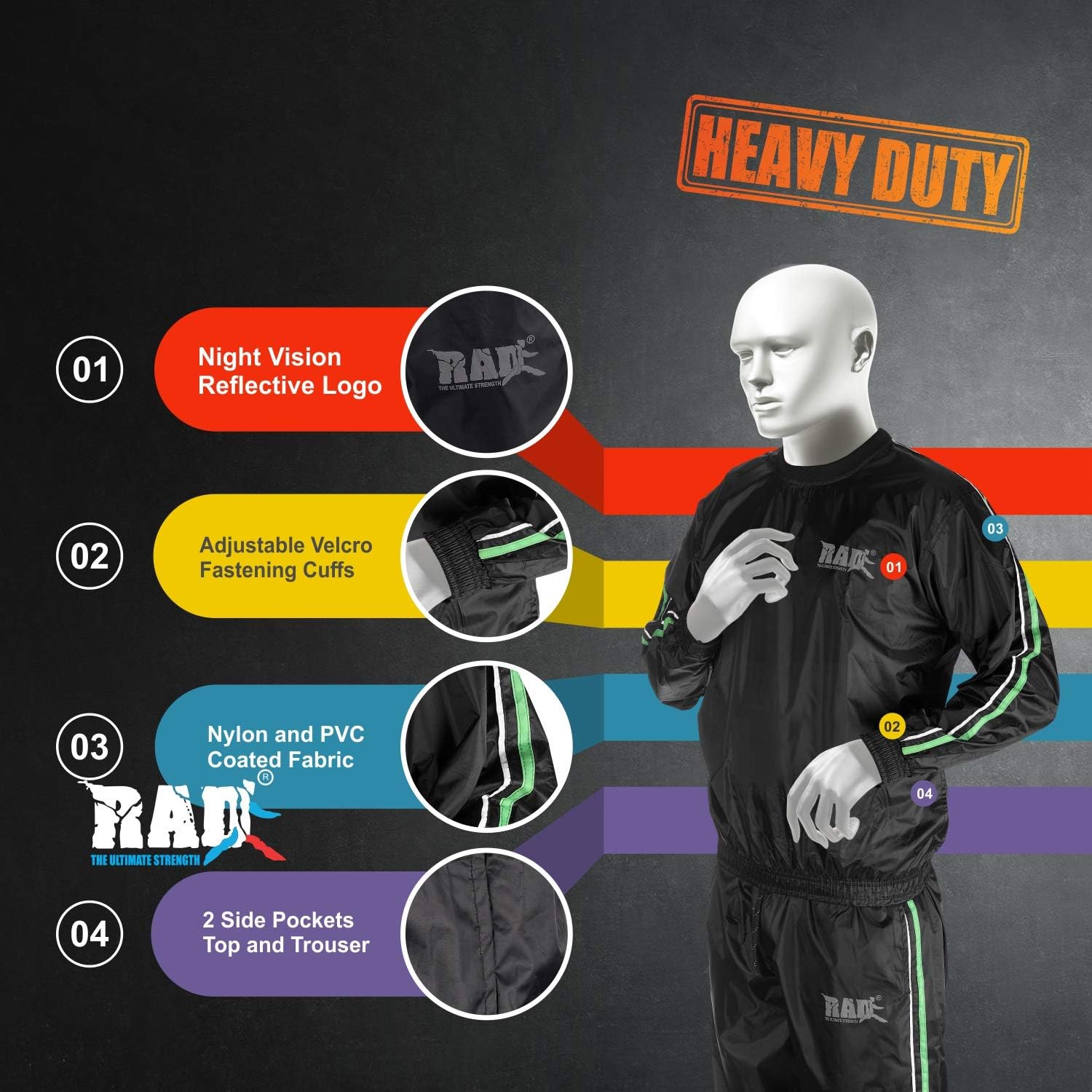 RAD Heavy Duty Sweat Suit Sauna Exercise Gym Suit Fitness Weight Loss Anti-Rip : Sports & Outdoors
