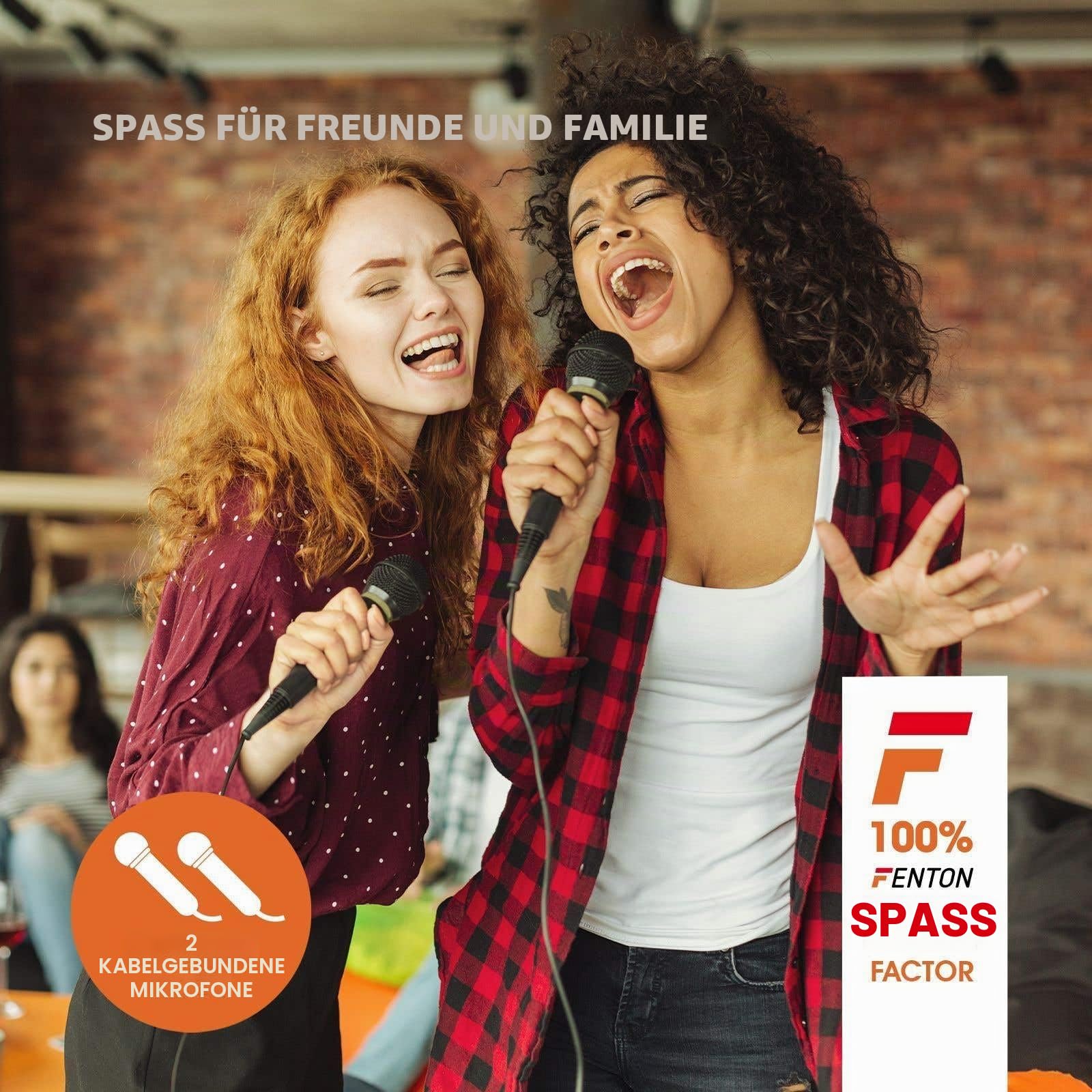 Fenton LIVE280 Karaoke Anlage mit 2 Mikrofonen, Akku - 900W, LED Partybox Bluetooth Lautsprecher Groß, Musikbox Groß, Mobiler Party Lautsprecher, Karaoke Maschine, MP3 - USB - SD - Schwarz