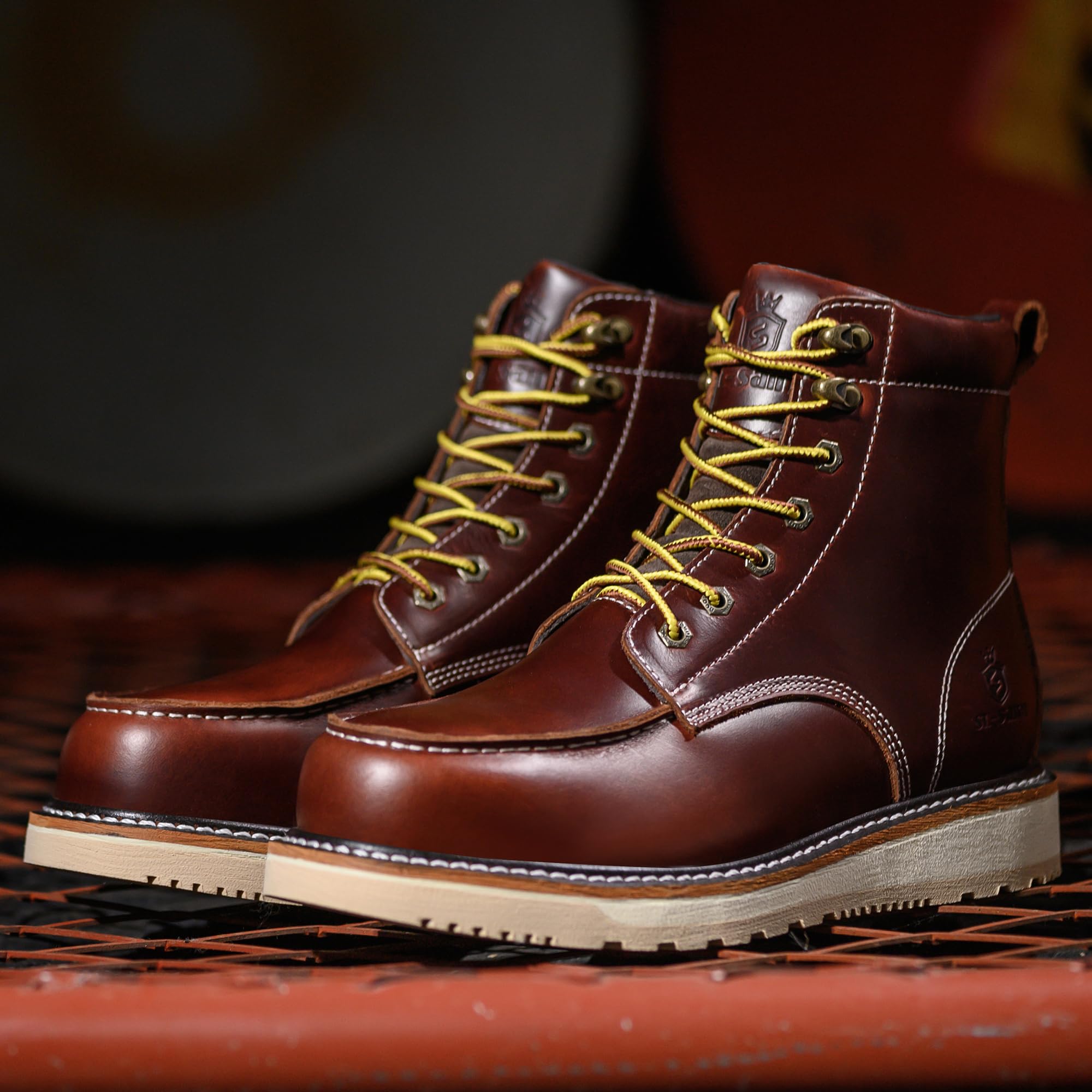 SL-Saint Fatto a mano punta morbida Moc Toe impermeabile buon anno stivali 6'' classico in pelle pieno fiore