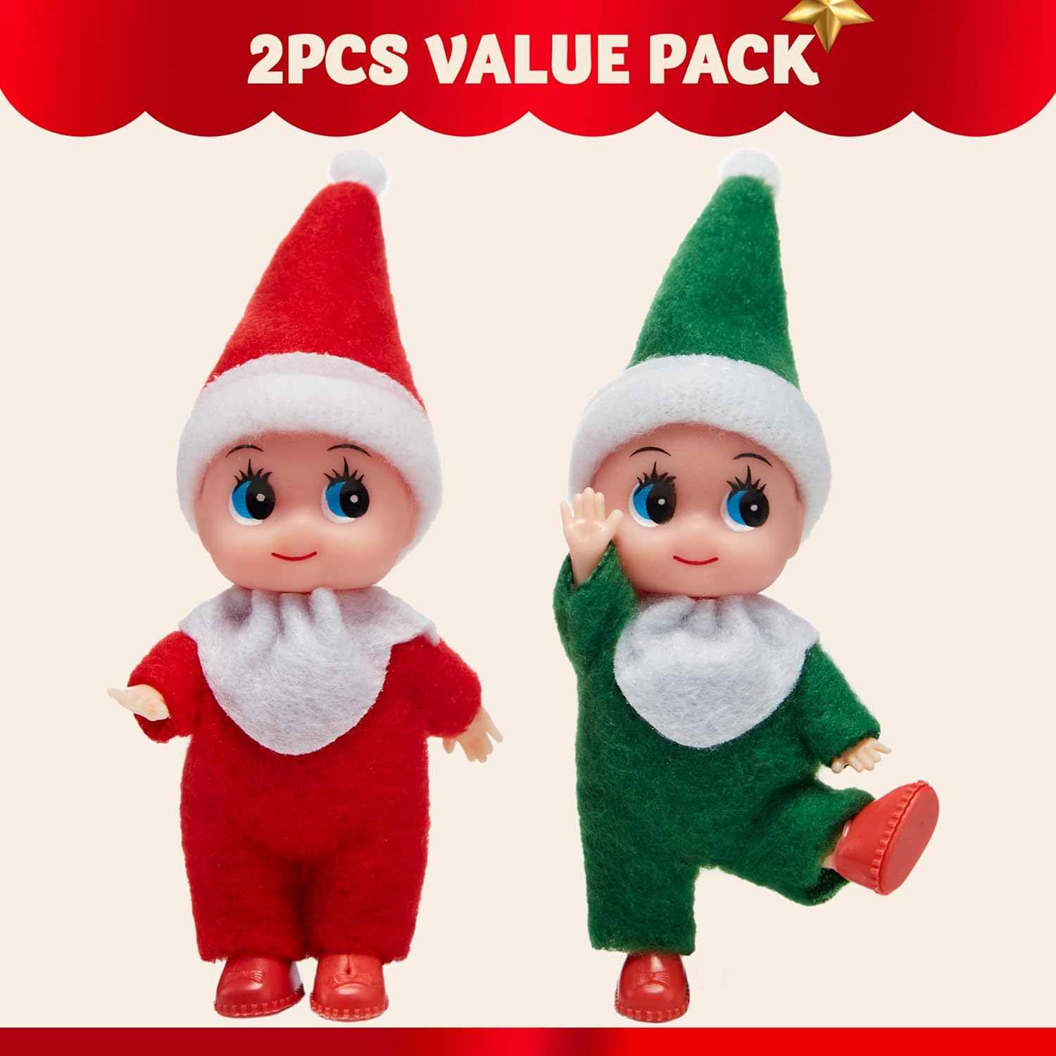 JOYIN 2 Pcs Christmas Elf Plush Doll Tiny Soft Plush Toy Doll for Kids Accessories Party Favors Xmas Party Supplies Christmas Decor, Xmas Gift