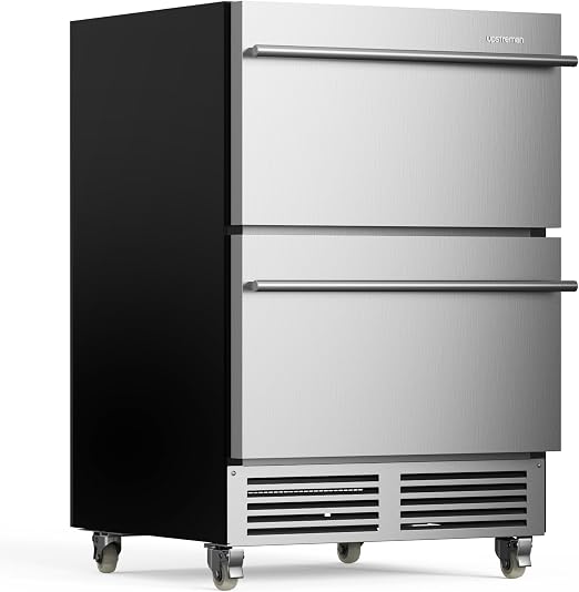 Upstreman 24 Inch Under Counter Double Drawer Refrigerator, Waterproof Stainless