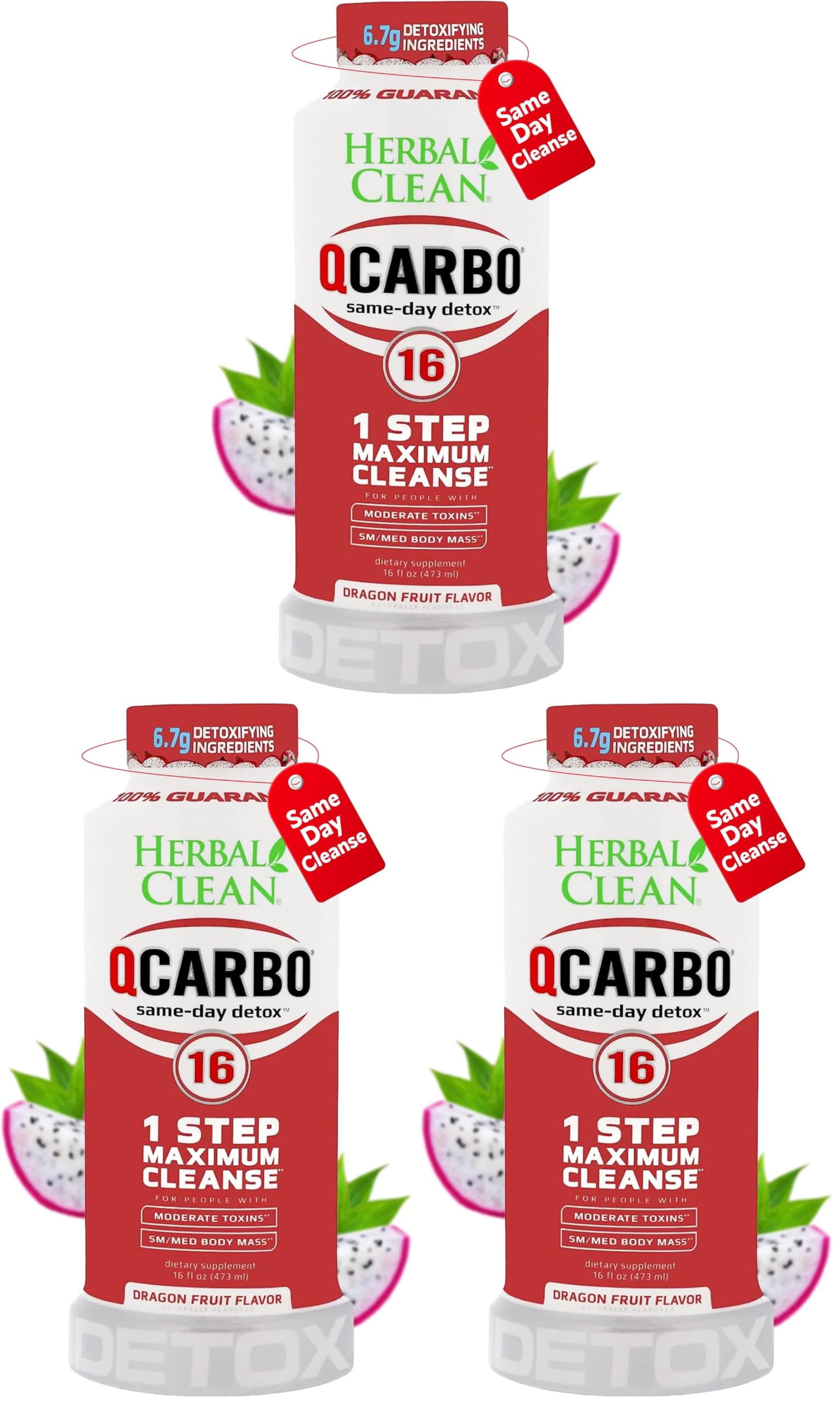 Herbal Clean Qcarbo16 Same-Day Detox Cleanse Drink (16 fl oz) - Dragon Fruit Flavor Full Body Cleanse* Detox Drink for Moderate Toxin Level*, Vitamin B2 and Vitamin B12 for Men & Women — Amazon image 7
