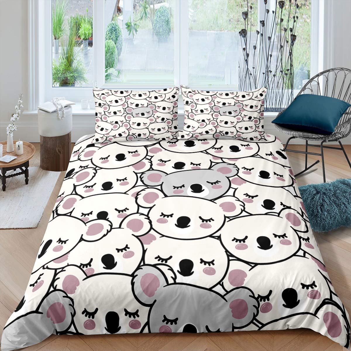 Loussiesd Boys ‎Multicoloured 003 Koala Bedding Set For Kids Girls Cute Koala Pattern Comforter Cover Cartoon Koala Print Duvet Cover Animal Theme Bedspread Cover Bedroom Decor 2Pcs Single Size