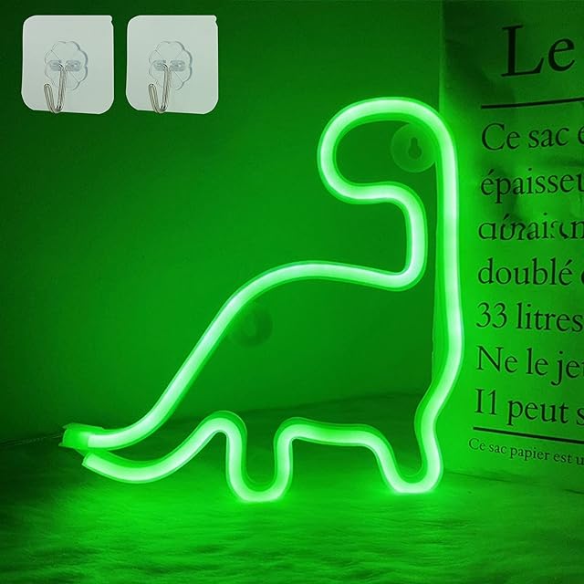 ENUOLI Dinosaur Neon Light Cute LED Neon Sign Green Neon Light USB&Battery Powered Wall Neon Light Dinosaur Night Light for Kids Bedroom Decor Light Up Dinosaur Gifts for Party Xmas Bar