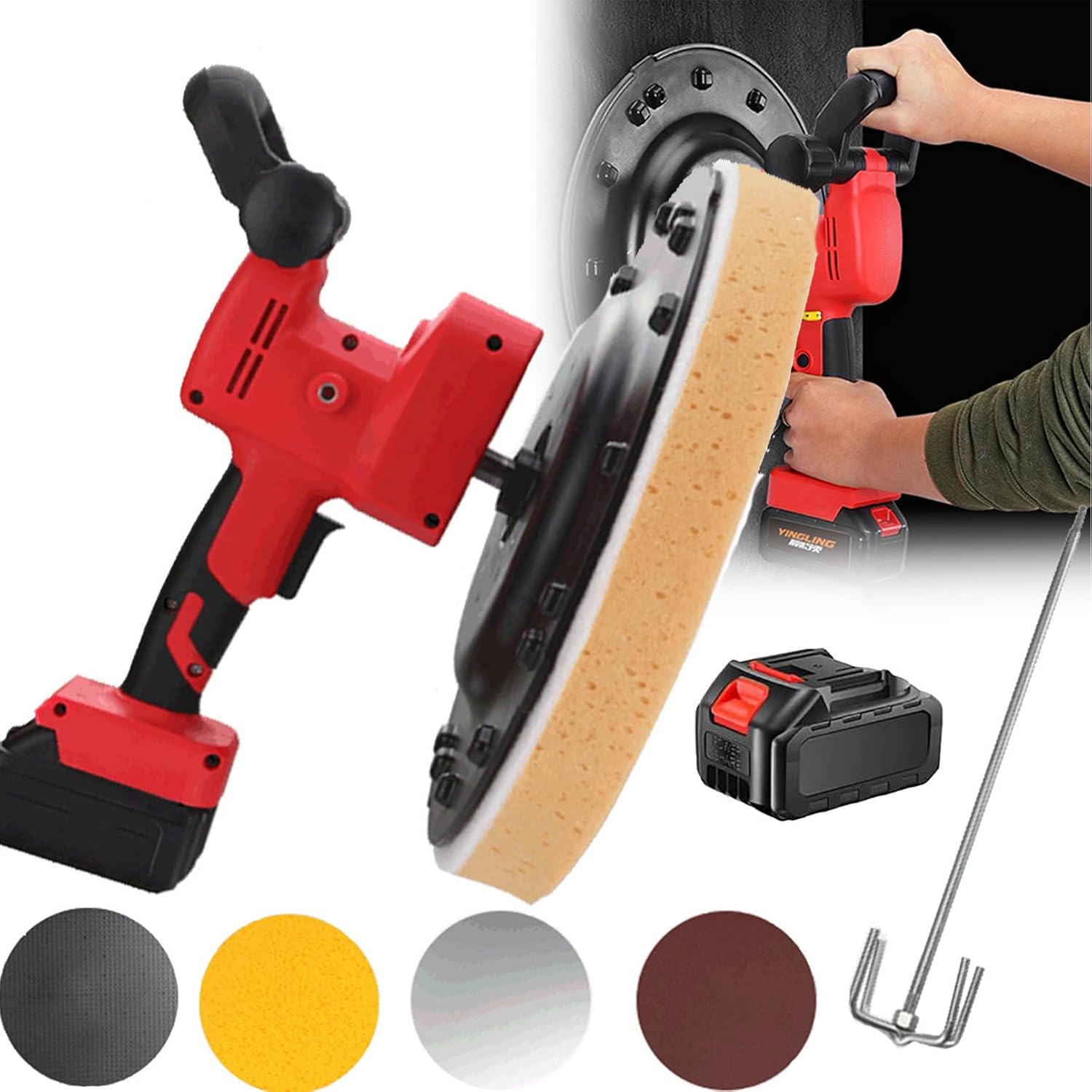 Cement Wall Surface Smoothing Machine, 1880w Wall Smoothing Machine, Handheld Drywall Sander, Speed Electric Plaster Mortar Cement Putty Trowel,1battery