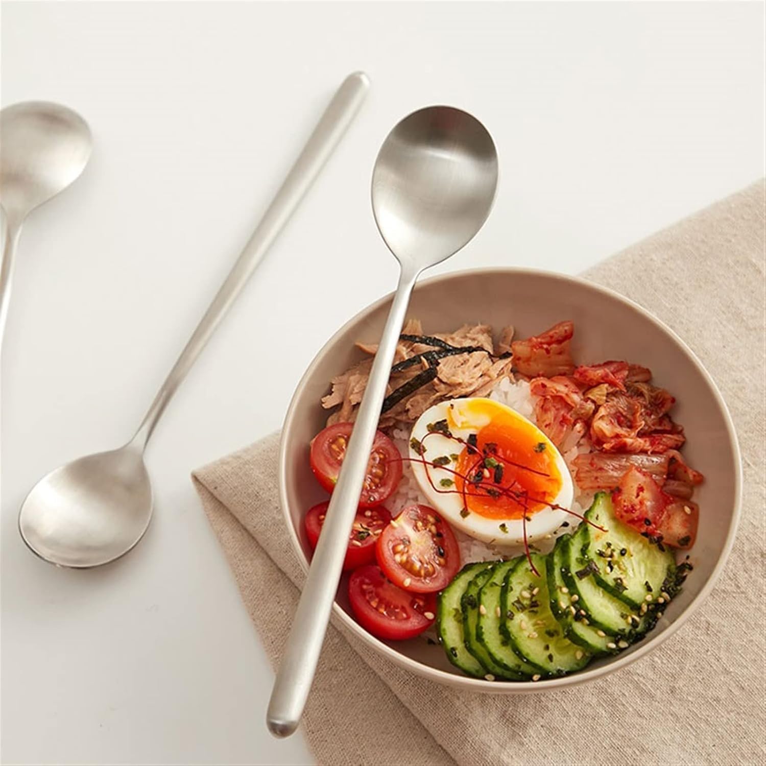 Spoon Table Spoons Korean Long Handle Household Rice Spoon Thickened Soup Spoon 304 Stainless Steel Spoon for Home, Kitchen Or Restaurant (A)