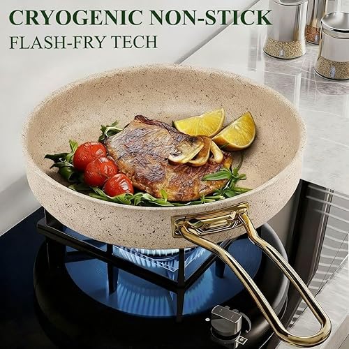 Miniatura 3 de Juego de utensilios de cocina de acero inoxidable de 5 capas, juego de 12 ollas y sartenes antiadherentes con asas que se mantienen frescas,