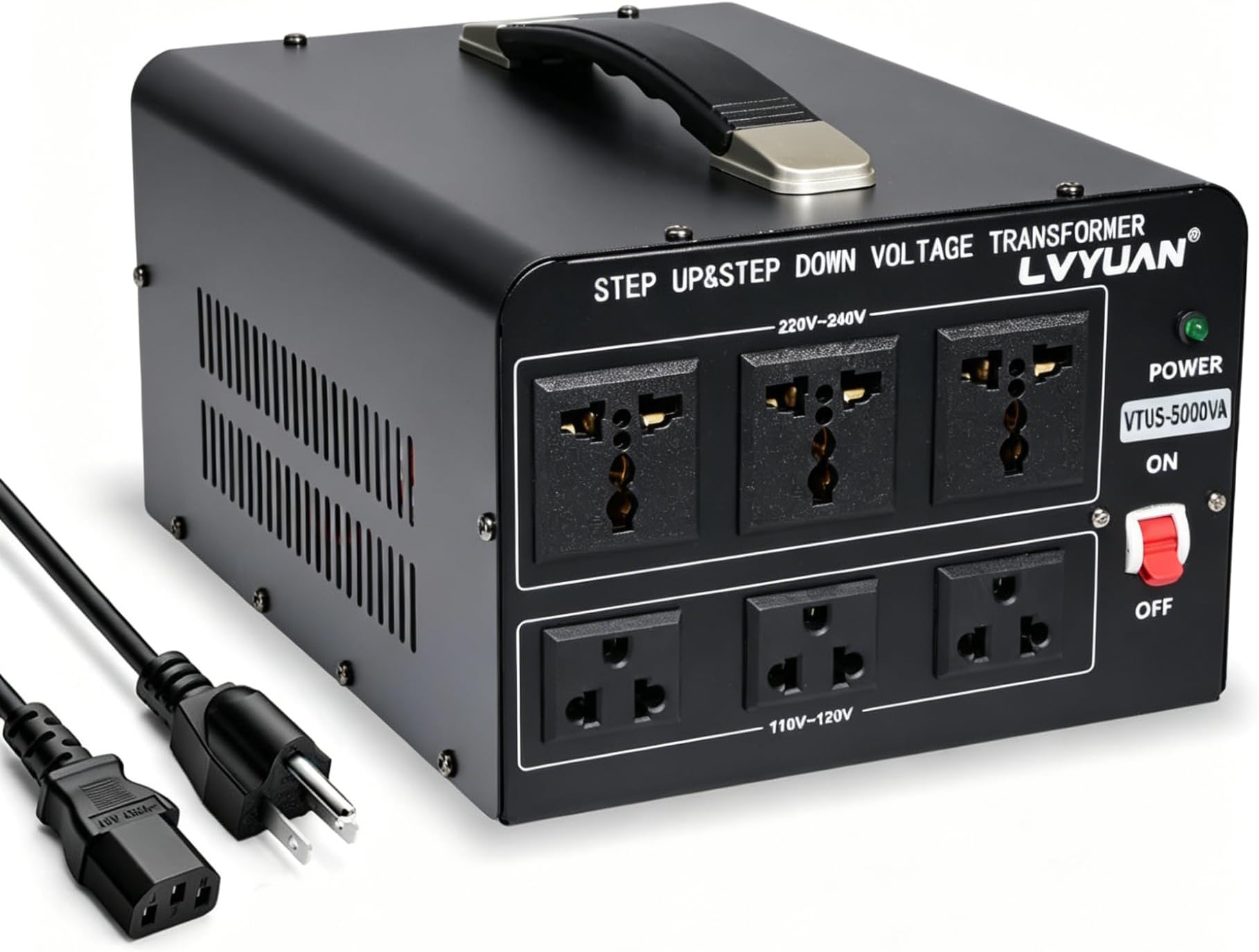 LVYUAN 5000 Watt Voltage Converter Transformer Heavy Duty Step Up/Down AC 110V/120V/220V/240V Power Converter with 3 US Outlets, 3 Universal Outlets, Resettable Circuit Breaker protection