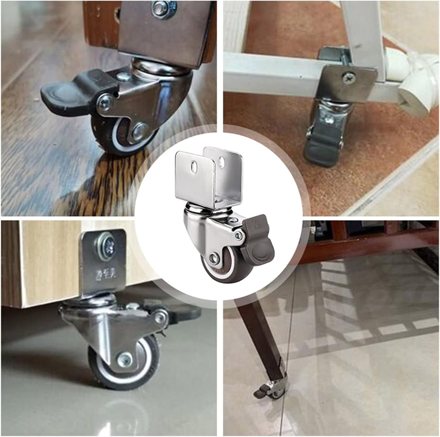 Swivel Caster Wheels for Furniture,Rubber Casters,Brake Casters (4 Pcs),Heavy Duty Casters,u-casters for DIY,Double-Layer Bearings,Free Rotation,U-18mm/0.7in-2swivel+2brake