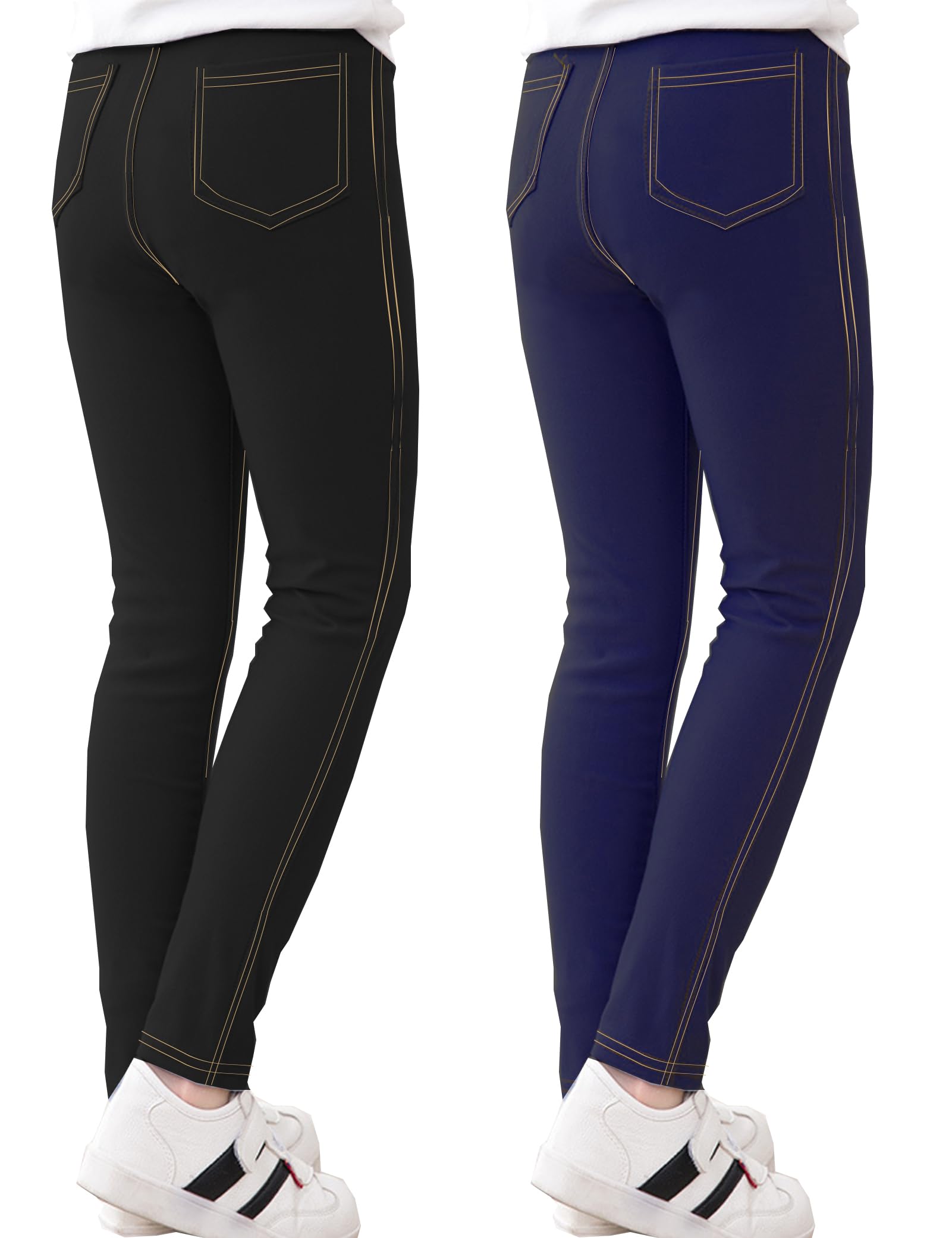 Kiench Denim-Leggings für Mädchen, Taschen, Jeans-Look, dehnbare Hose, 2er-Pack