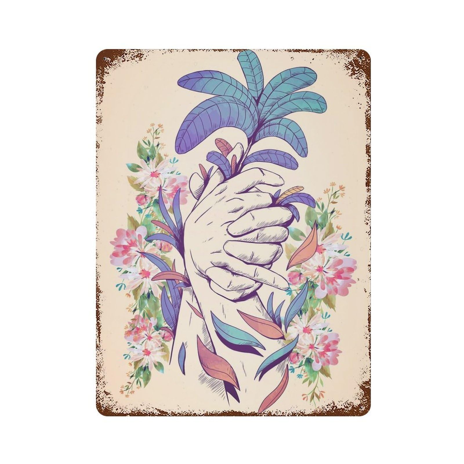 Vintage Metal Tin Sign Watercolor Flower Bouquet 15.7"x11.8", Classic Wall Plaque for Farmhouse, Kitchen And Entryway Decor