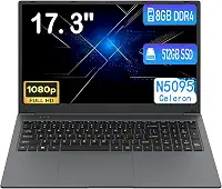 Laptop de 17 polegadas, 8 GB RAM 512 SSD, tela FHD 1920 x 1080 de 17,3 polegadas, Celeron N5095 (até 2,9 GHz), Win 11, WiFi 5, Bluetooth 5.0, USB 3.0, webcam, HDMI, para estudantes e negócios